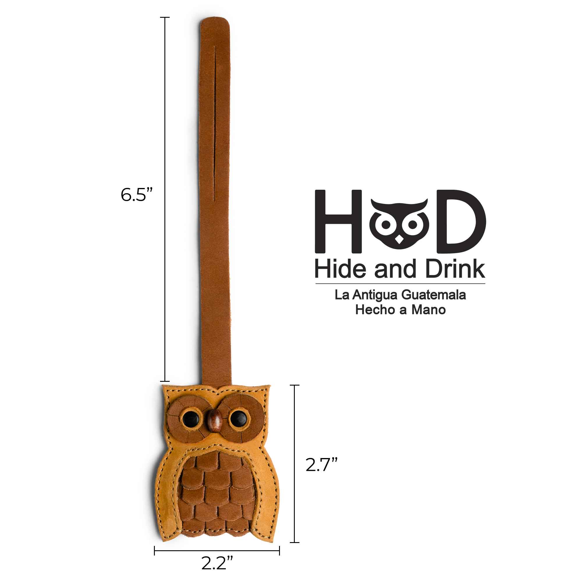 Hide & Drink Bag Charms illustrating dimensions for an adorable fox design. This charm for handbags is perfect as a purse charm for tote & backpacks, made from high-quality full grain leather. Reflecting StockyardX's commitment to small batch production, each item highlights hand cut, hand sewn craftsmanship and fire branding, handmade in La Antigua Guatemala & Oaxaca Mexico.