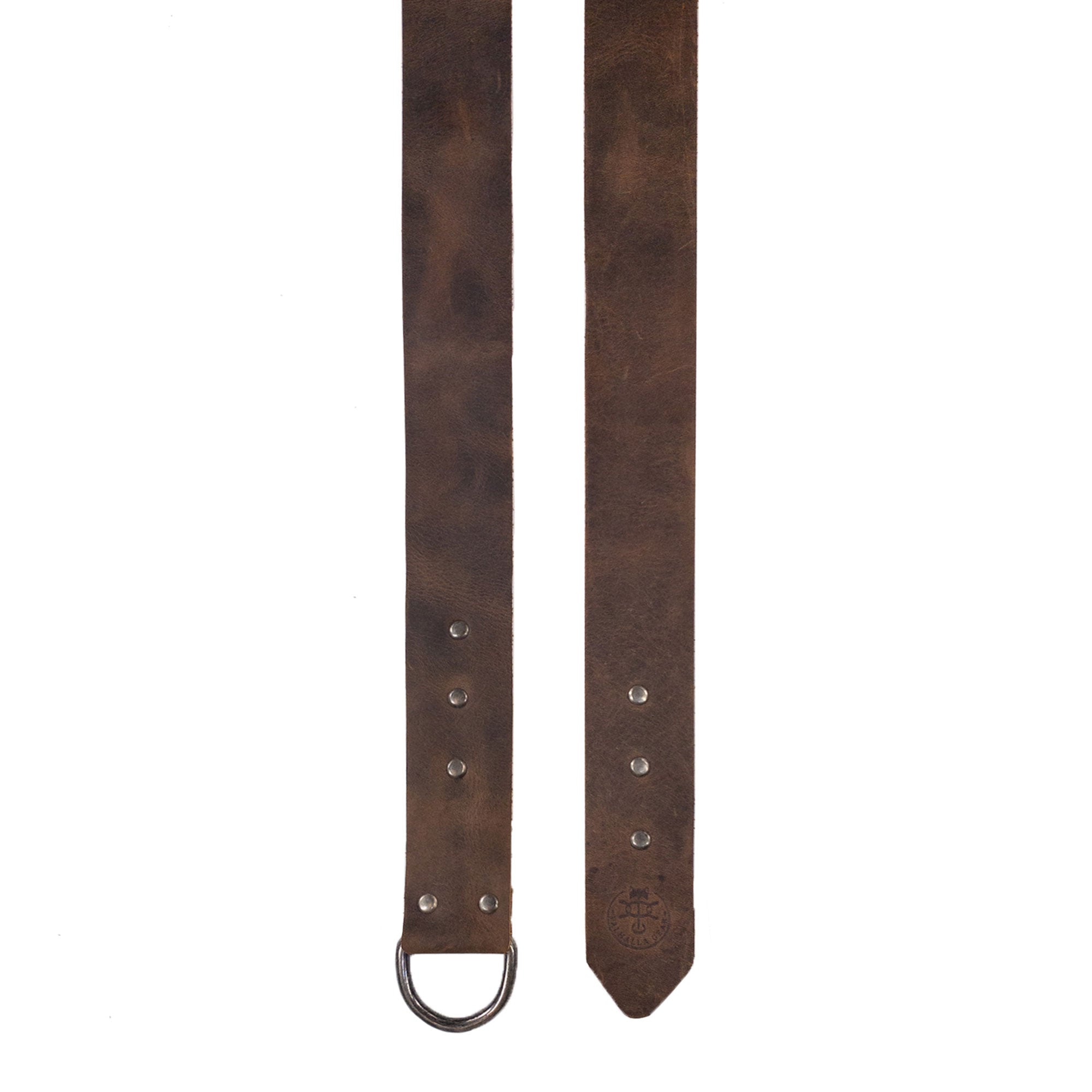 Flat view of Valhalla Gear's Leather Medieval Belt, showcasing the elegance of Full Grain Leather. This Renaissance Viking Belt for Men is a perfect choice for historical costumes, cosplay, or themed events. Handmade in La Antigua Guatemala, it features a unique half-ring closure and small batch production for a beautiful finish that stands out.
