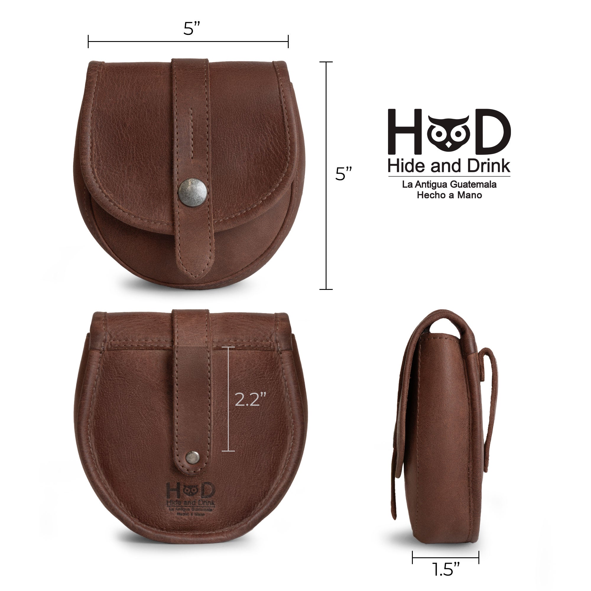 Measuring the Bushcraft Leather Pouch from Hide & Drink, displaying its dimensions prominently, this compact and functional waist holster bag is ideal for carrying tools, crafted from durable full grain leather for longevity. Bushcraft Leather Pouch - Waist Holster Bag, Conveniently Attaches to Belt - Accessory for Storing Tools and Equipment for DIY Projects, Full Grain Leather, StockyardX, Small Batch Production, Hand Cut, Hand Sewn, Fire Branded, Artisan, Handmade in La Antigua Guatemala & Oaxaca Mexico.