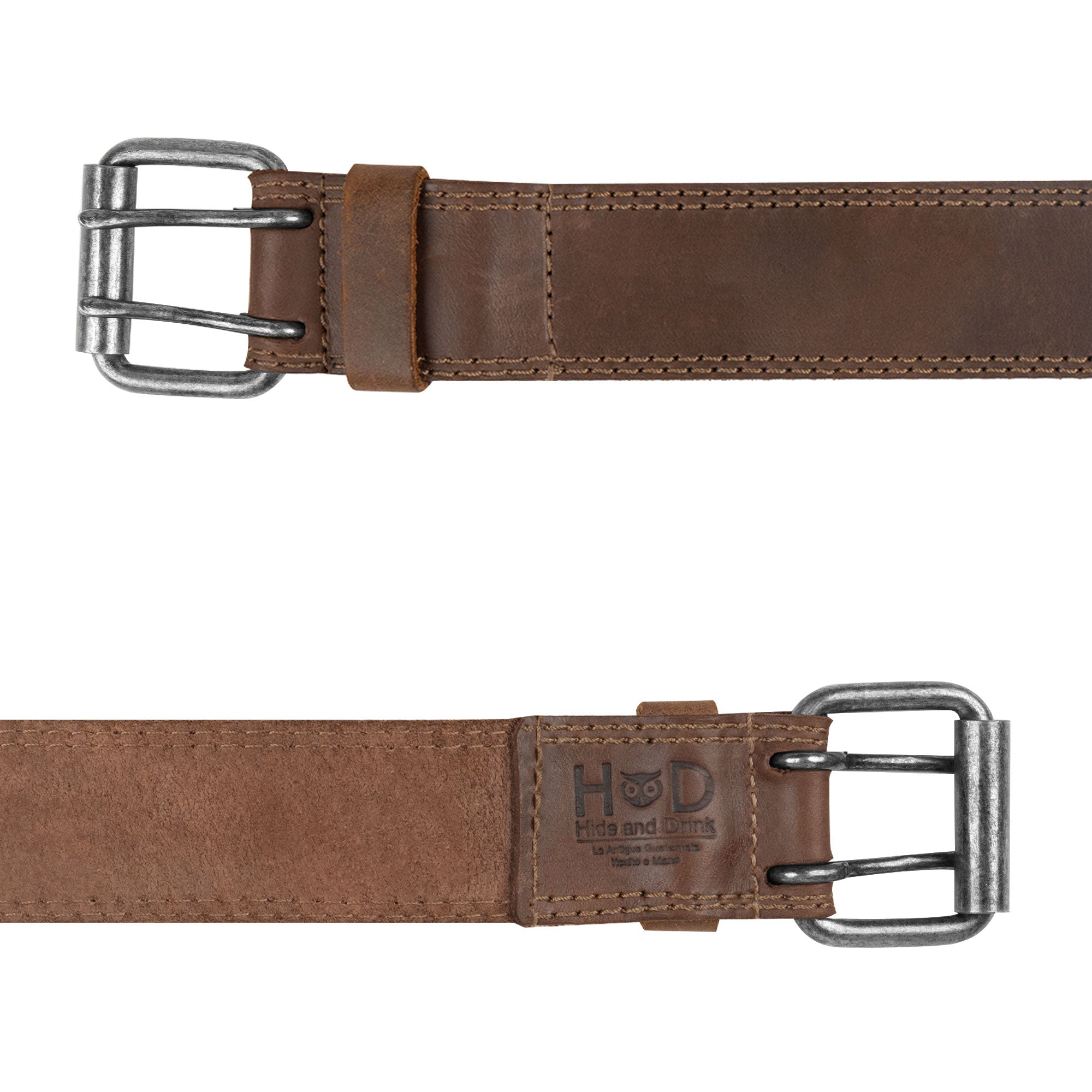 Two Row Stitch Double Prong Buckle Belt