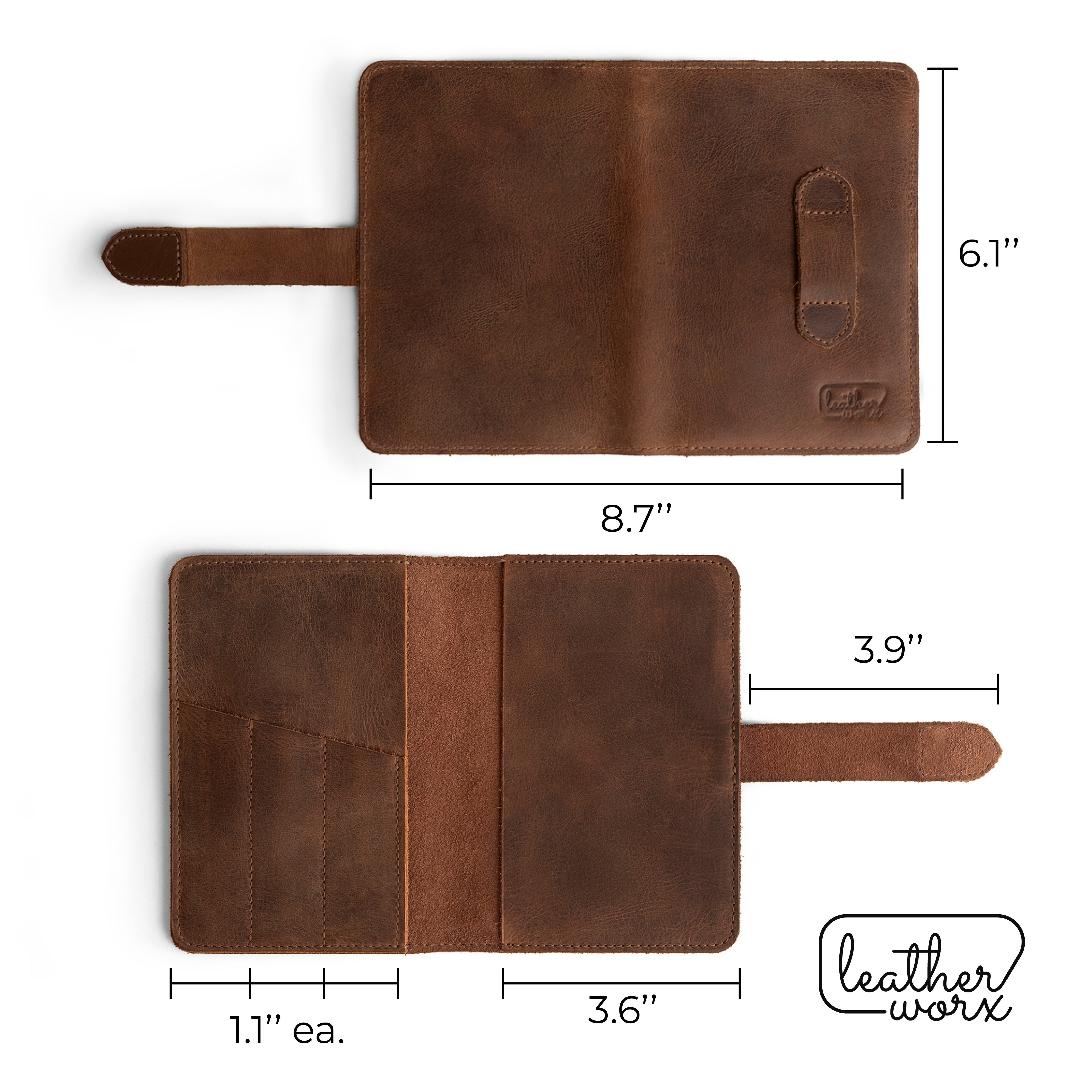 Detailed measurements of Leather Worx Field Notes Cover 3.5 x 5.5 in. Cover with Pen Slots, providing dimensions for a perfect fit. This Full Grain Leather Cover for Field Notes (3.5 x 5.5 in.) with Pen Slots is both functional and stylish, serving as an excellent notebook case. Artisan-quality craftsmanship shines through in this handmade piece from La Antigua Guatemala and Oaxaca Mexico.