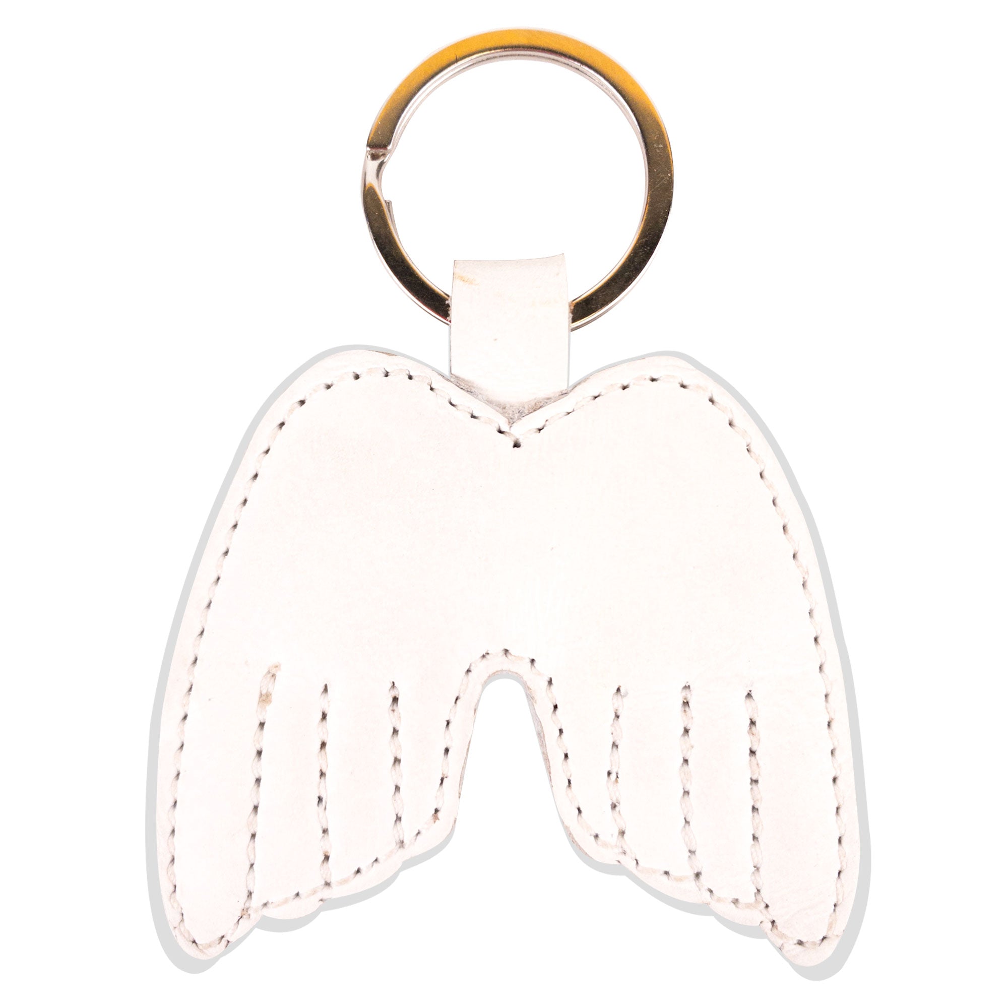 Back view of the Angel Wings Keychain by Hide & Drink, highlighting its Full Grain Leather craftsmanship. This stylish key ring holder epitomizes peace and meticulous small batch production. Handmade in La Antigua Guatemala & Oaxaca Mexico, the product is hand-cut, hand-sewn, and fire branded, reflecting the dedication of skilled artisans.