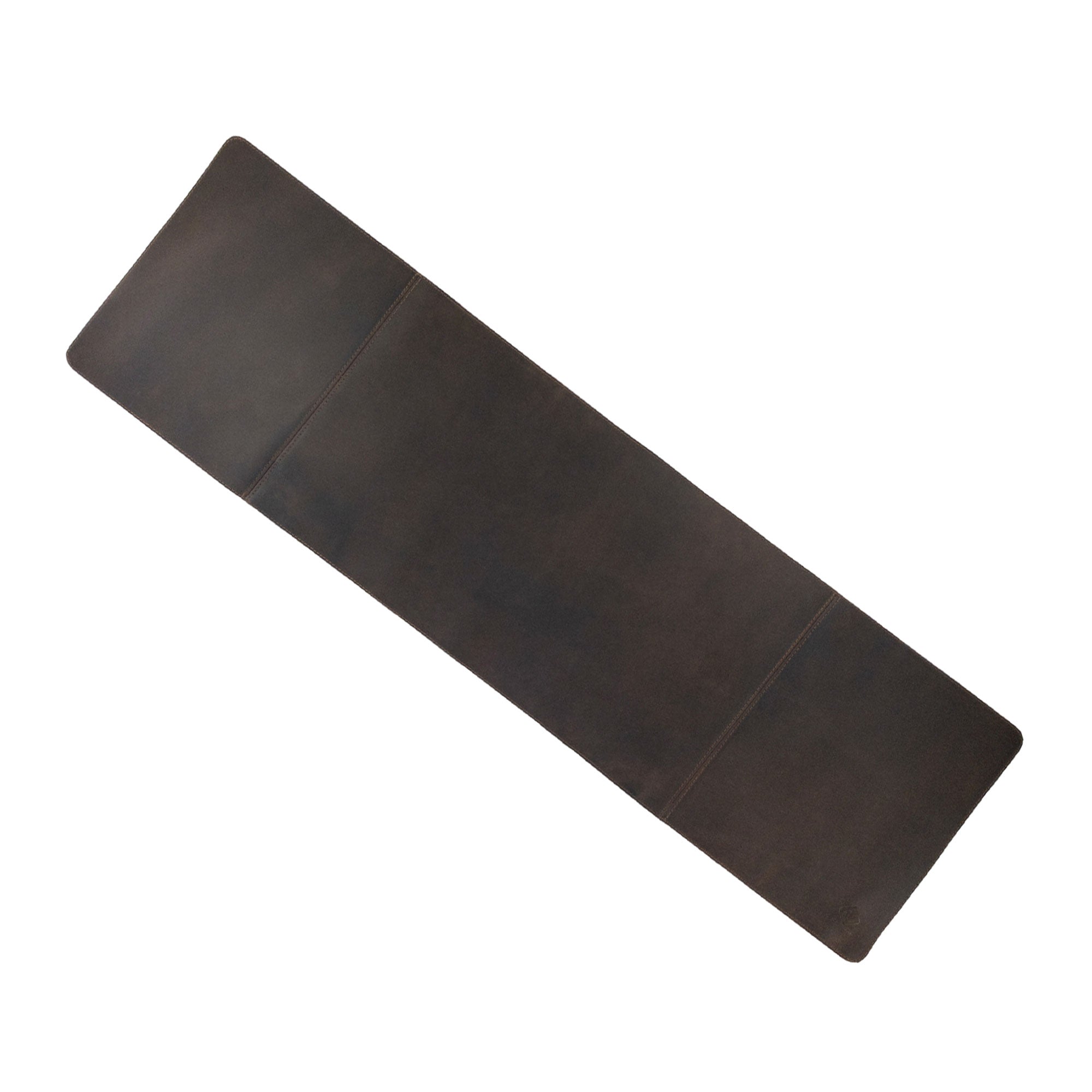Top view of the 34 Inch Long Desk Pad for Keyboard, Mouse, and Cellphone from LeatherTex, made from exquisite full grain leather. This handcrafted piece exemplifies small batch production with its artful hand cut and hand sewn design, backed by the authenticity of artisan craftsmanship from La Antigua Guatemala & Oaxaca Mexico.