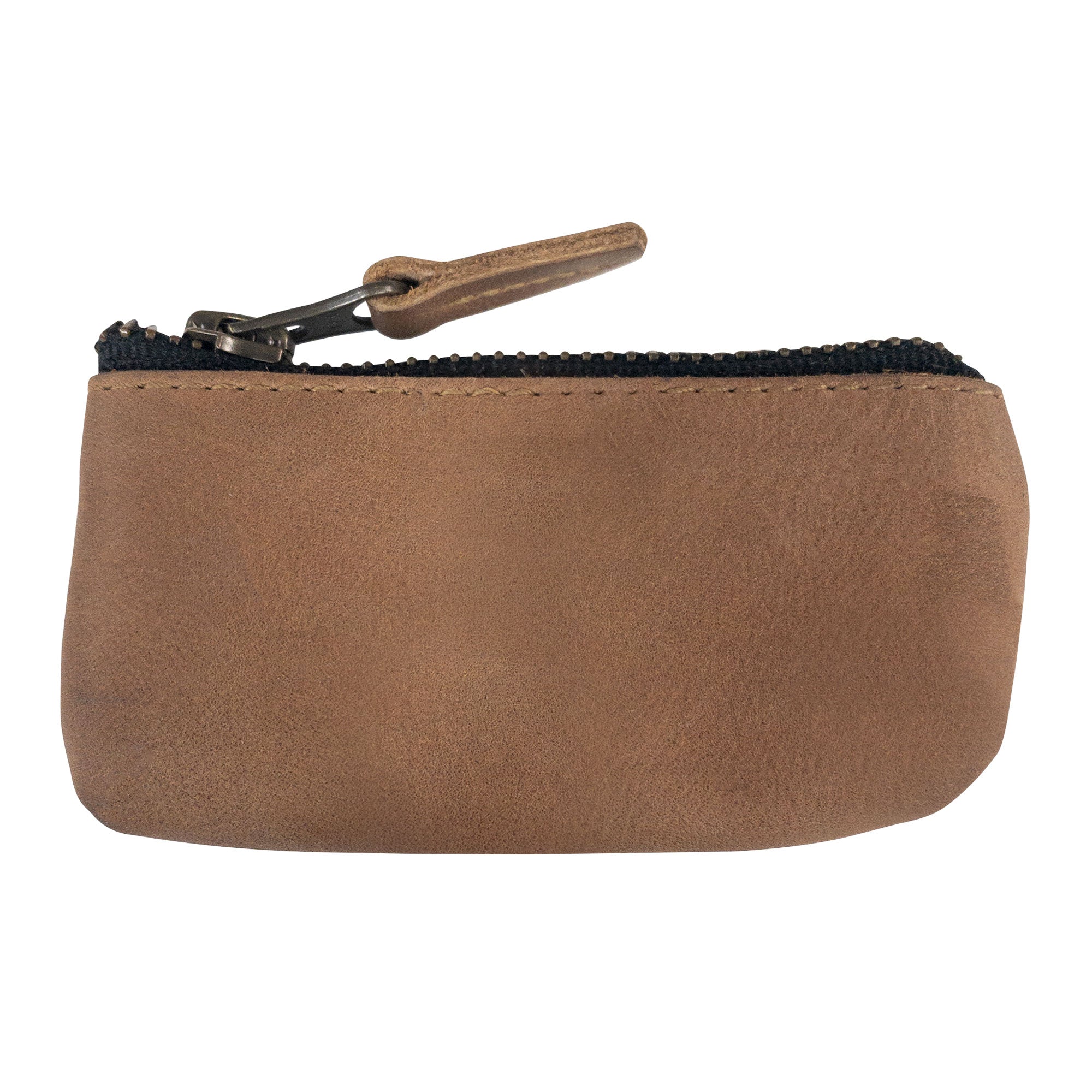 Hide & Drink Key Holder Zippered Pouch displaying a rustic look, ideal for keeping keys, coins, or charging cables organized. Handcrafted in a vintage style full grain leather in La Antigua Guatemala & Oaxaca Mexico.