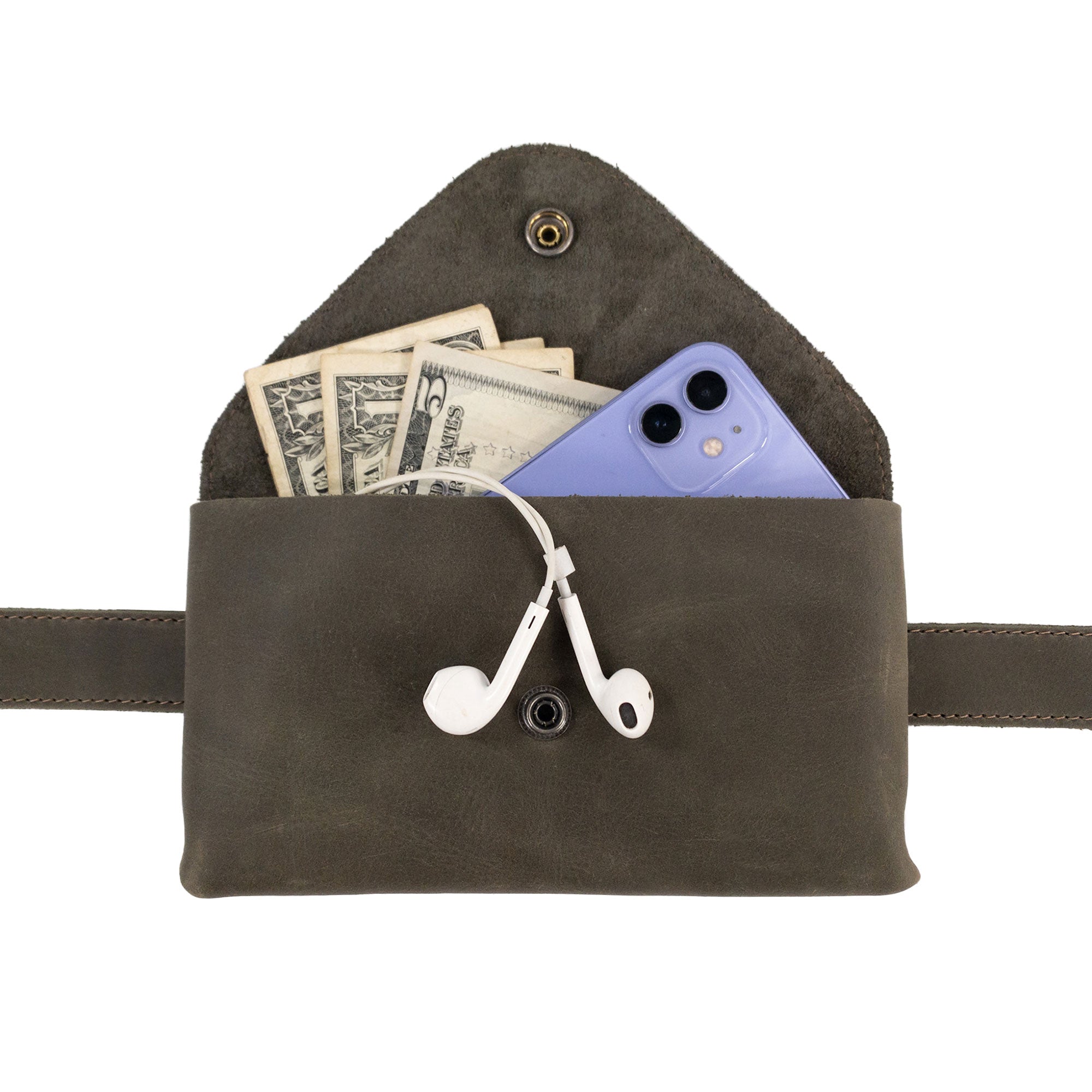 Artisan-crafted Fancy Fanny Pack in a dual-tone brown by Hide & Drink. This full grain leather waist pouch is perfect for easy travel, doubling as a vintage purse or modern phone holder.
