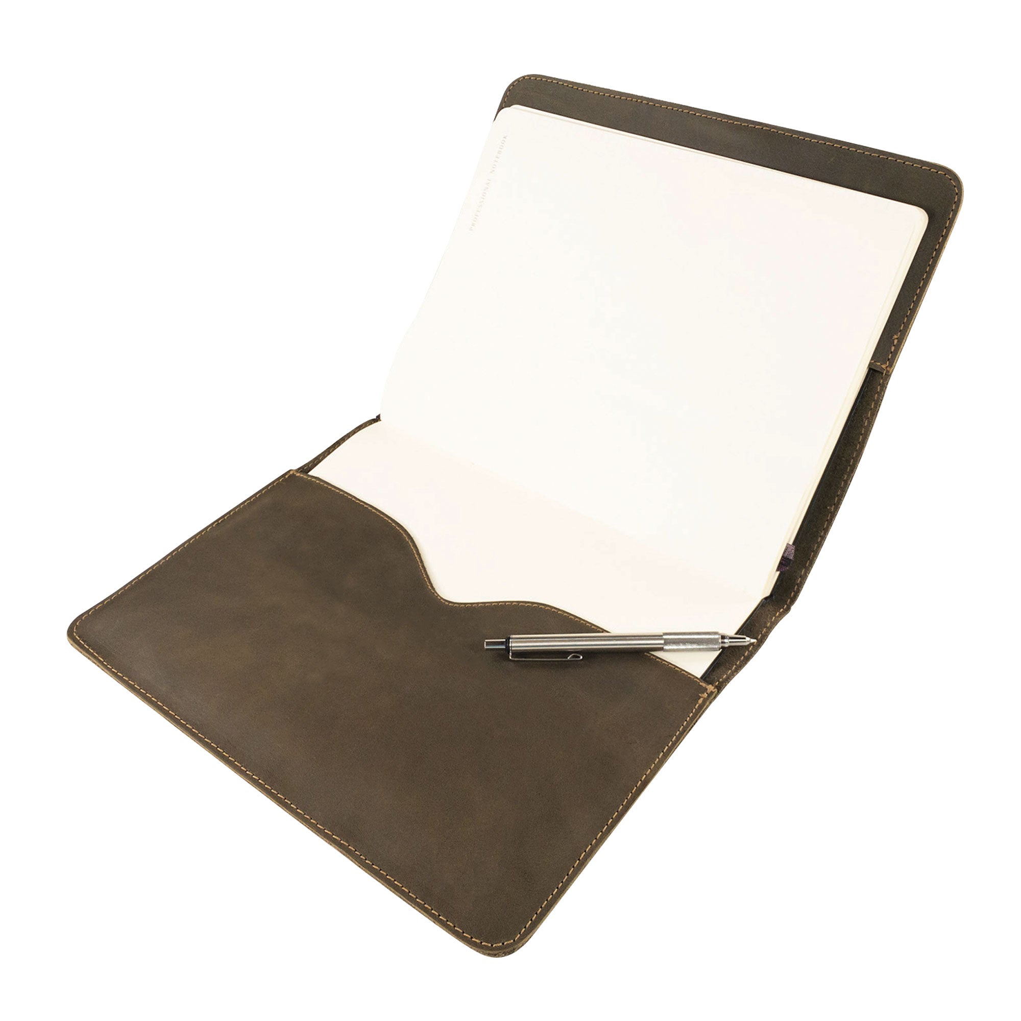 The remarkable design of the Journal Cover for (8.5 x 11 in.) Moleskine Cahier XXL by Hide & Drink, displaying unique handmade elements and quality leather material. Perfect for those who appreciate artisan crafting, made in La Antigua Guatemala & Oaxaca Mexico.