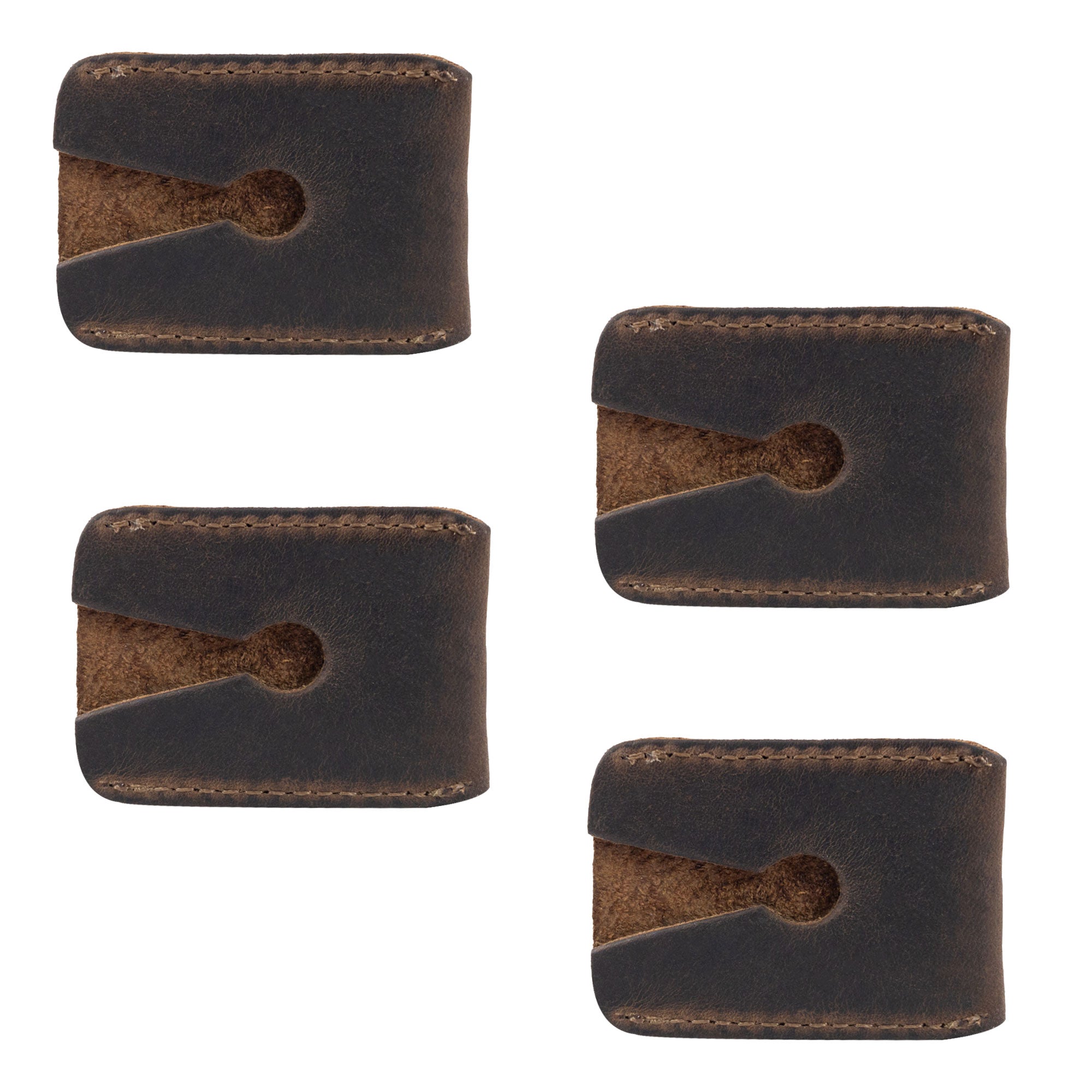 Collection of the Set of 4 Double Edge Safety Razor Head Protective Sheath by Hide & Groom, showcasing intricate full grain leather. Perfect shaving travel cover for groomsmen, embodying artisan quality and handmade sophistication from La Antigua Guatemala & Oaxaca Mexico.