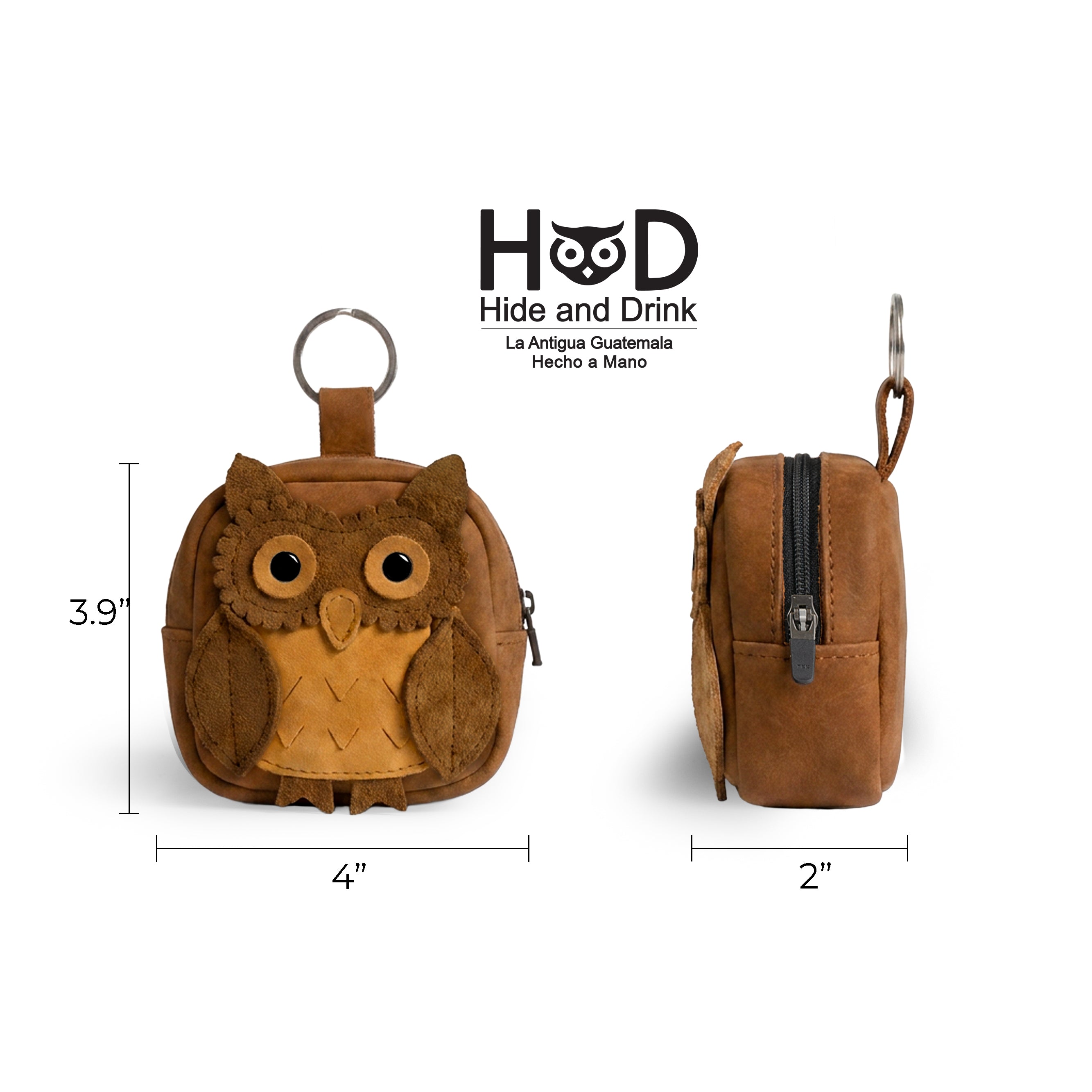 Owl Mini Backpack by Hide & Drink beautifully combines function and whimsy in an owl design, serving as a great Owl Mini Backpack Coin Purse or Cute Keychain. Ideal for storing coins and small items, it's crafted from Full Grain Leather, showcasing small batch production. Hand cut, hand sewn, fire branded, and created by skilled artisans in La Antigua Guatemala & Oaxaca Mexico.