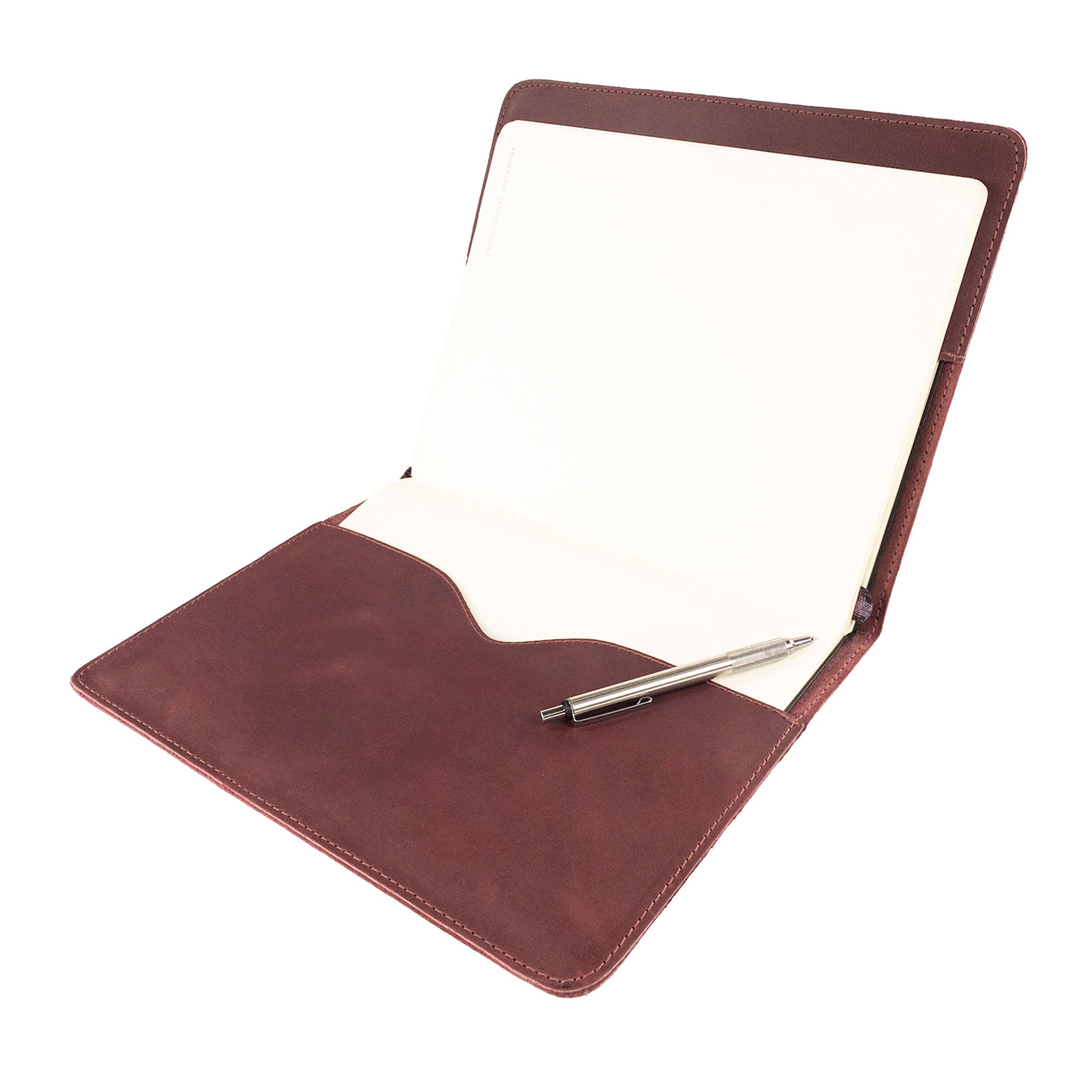The Journal Cover for (8.5 x 11 in.) Moleskine Cahier XXL expertly displayed by Hide & Drink, emphasizing its fine leather quality and craftsmanship. This protective journal cover is ideal for everyday use, made in La Antigua Guatemala & Oaxaca Mexico.