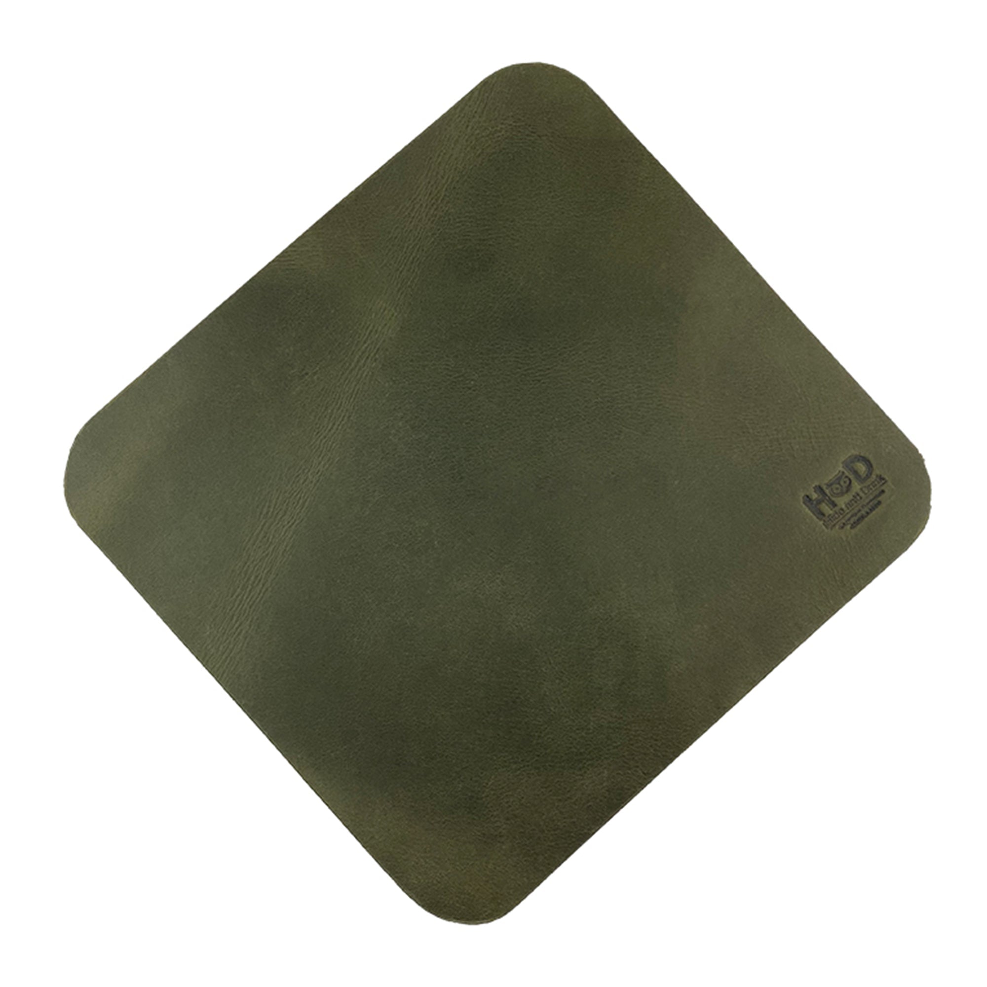 Hide & Drink Mousepad in a warm orange tone, showcasing a rich leather finish. This artisan-crafted mousepad provides an ergonomic workspace for any user, handcrafted in La Antigua Guatemala & Oaxaca Mexico.