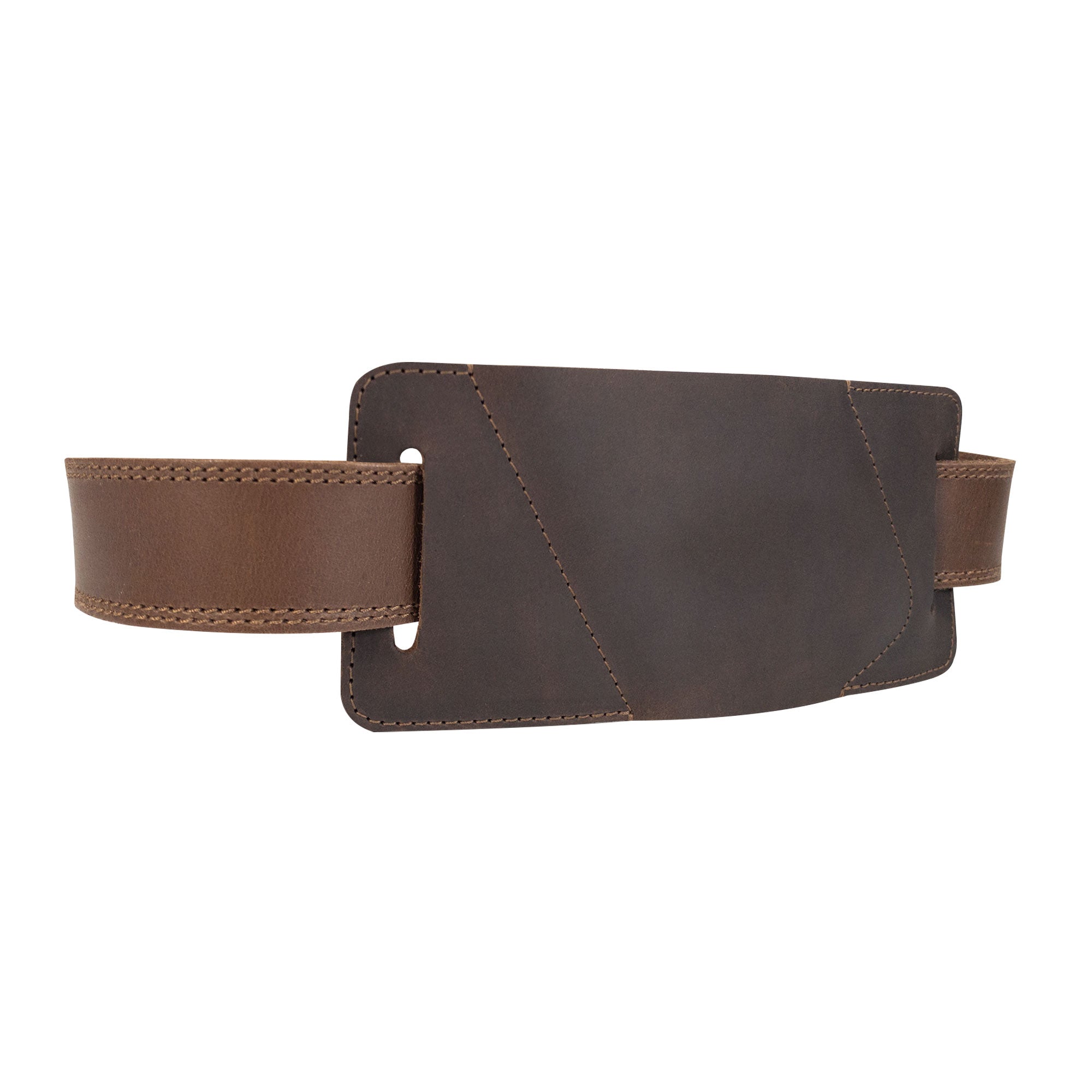 Side view of the Rustic Waist Holster for Apple iPhone 14 Pro Max by Hide & Drink, highlighting its sturdy construction. Crafted from Full Grain Leather, this Waist Holster for Apple iPhone 14 Pro Max showcases artisan hand sewn details, made in small batches in La Antigua Guatemala & Oaxaca Mexico.