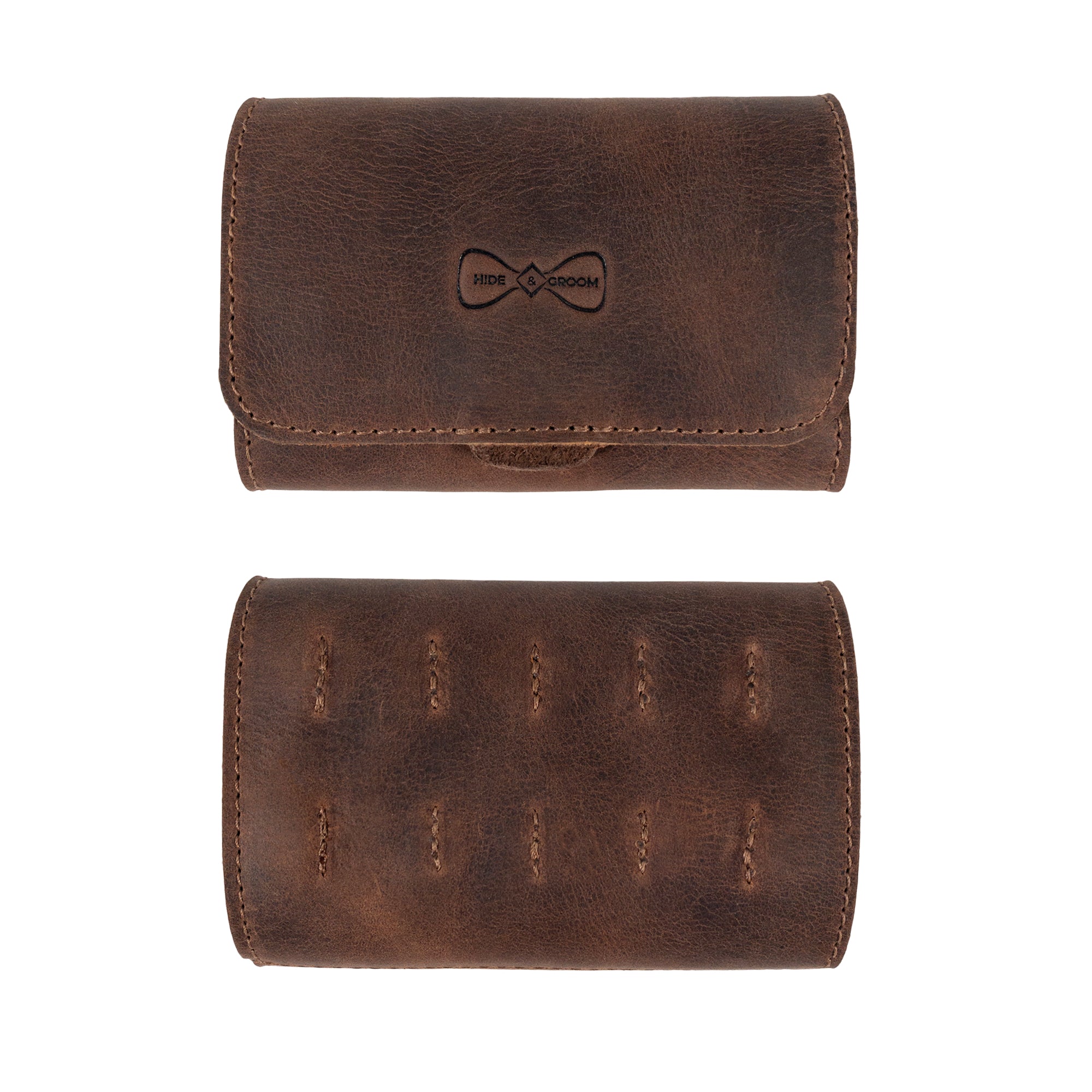 Exterior view of the Rustic Case for Groomsmen Accessories by Hide & Groom, showcasing its sleek design and durable full grain leather. This rectangular travel bag, handcrafted in La Antigua Guatemala, is ideal for groomsmen and bachelors.