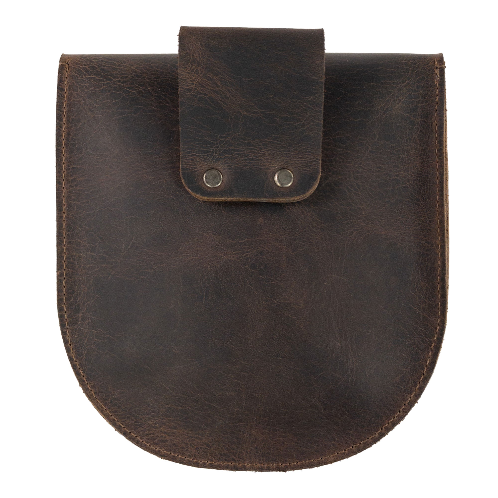 The back of the Vintage Belt Pouch by Valhalla Gear, made of high-quality full grain leather, perfect for carrying small items and showcasing artisan quality from Antigua, Guatemala.