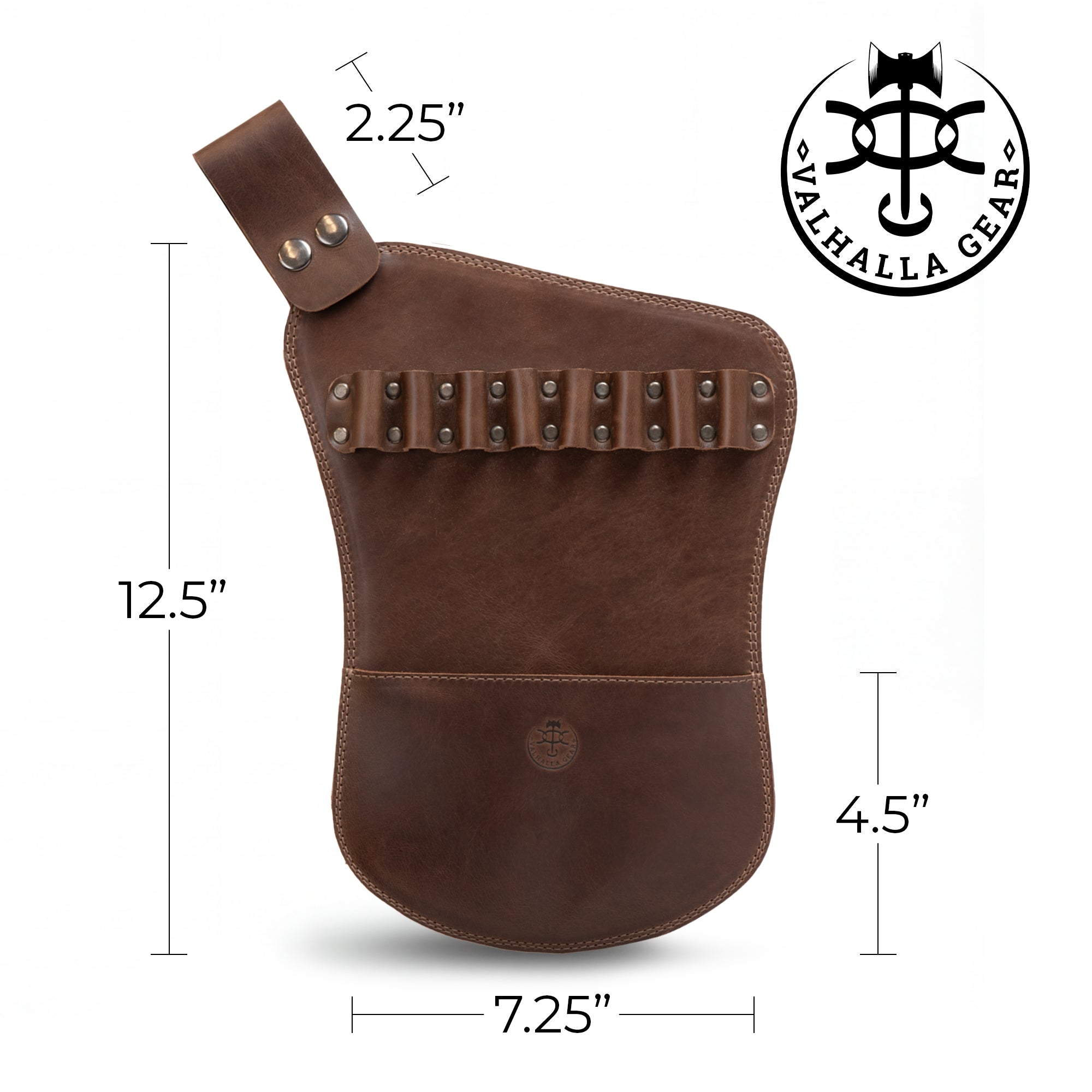 Presenting dimensions, The Arbalest, Bolts Hip Quiver from Valhalla Gear showcases its practical design for archers. This Leather Crossbow Bolts Hip Quiver with Belt Loops serves as an efficient waist arrow holder, emphasizing easy storage for hunting accessories. Crafted from full grain leather, this artisan bag for arrows is a product of small batch production in La Antigua Guatemala & Oaxaca Mexico.