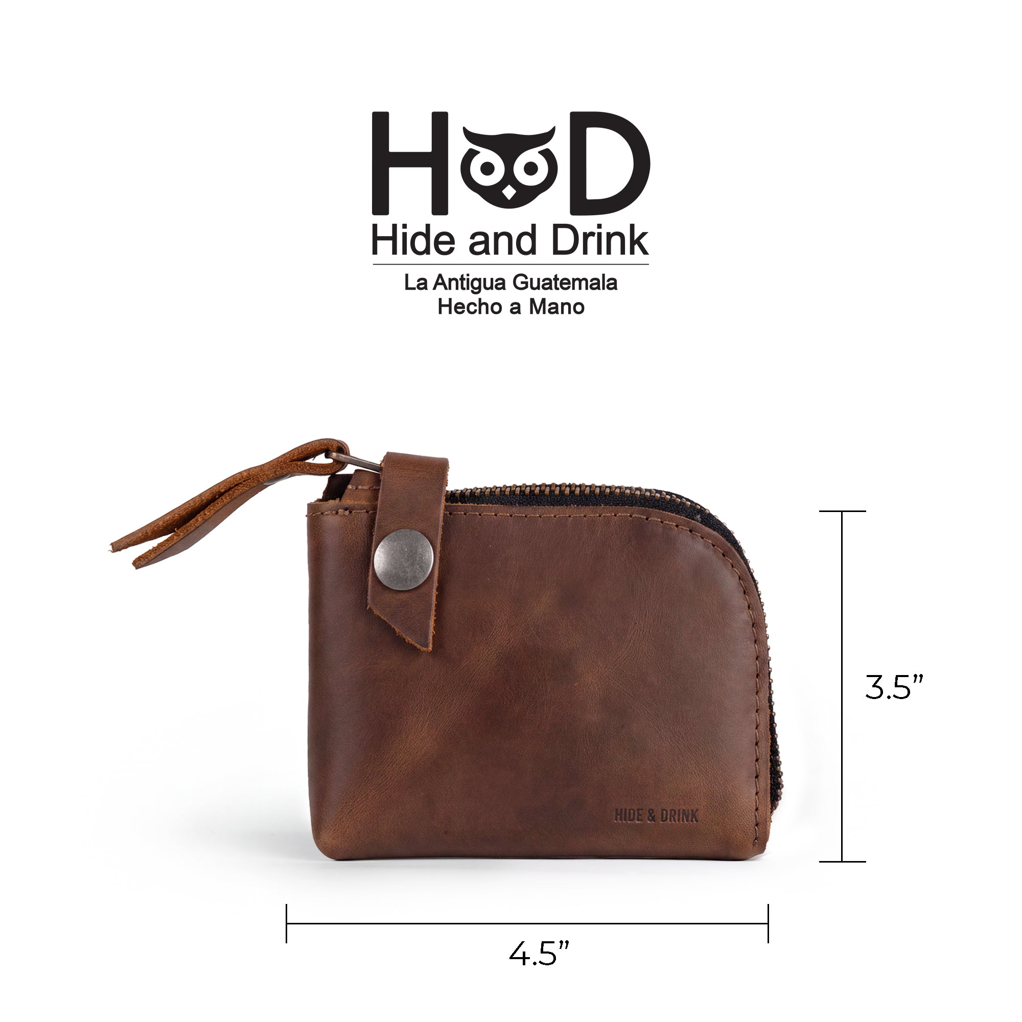 Lion's Mane Zippered Wallet by Hide & Drink with size comparison to a credit card. This handmade wallet is a brilliant small batch production piece, perfect for holding up to 6 cards and folded bills.