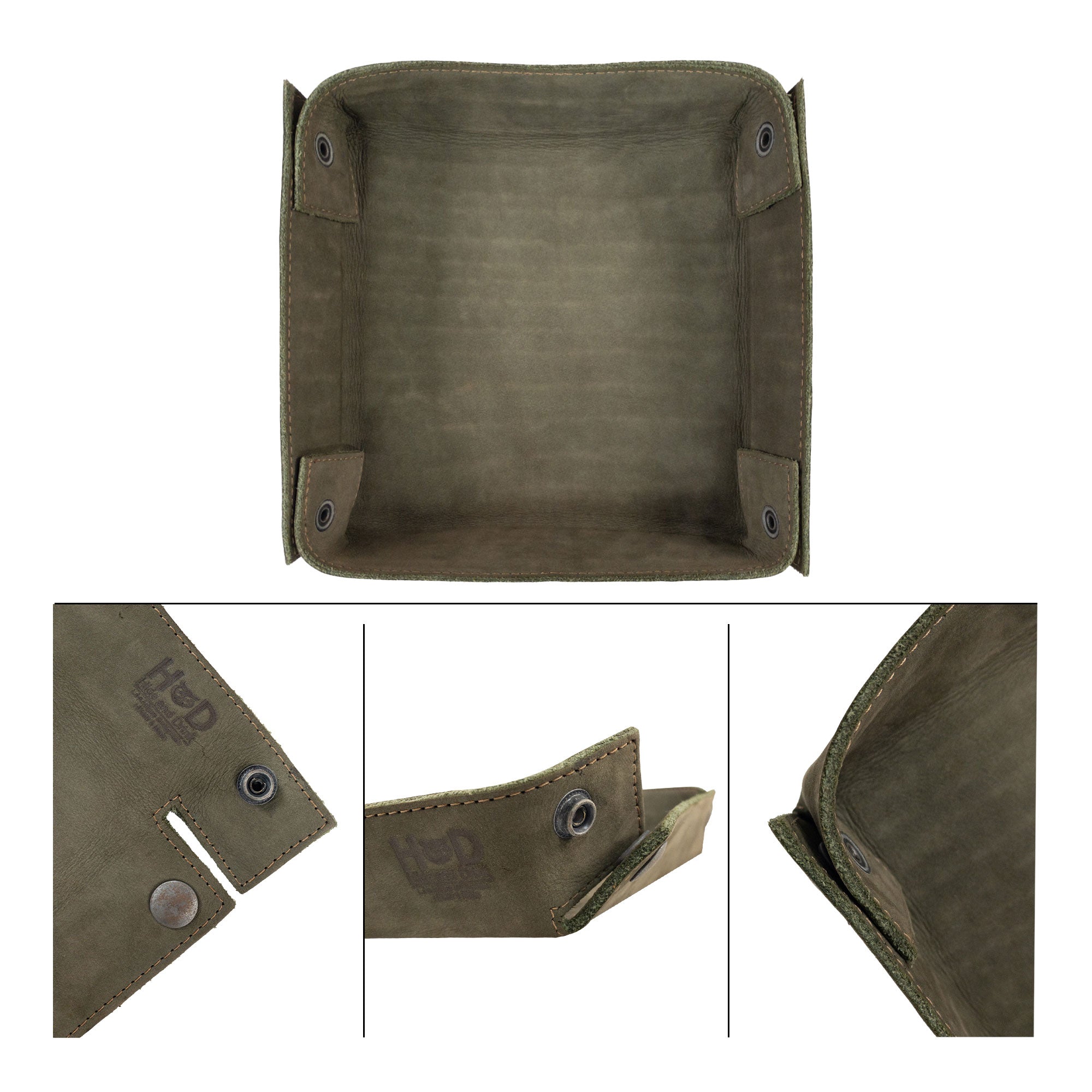 Hide & Drink Jumbo Tray, showcasing a beautifully crafted catchall made from full grain leather for easy organization of devices and coins. This durable tray emphasizes artisan craftsmanship from La Antigua Guatemala.