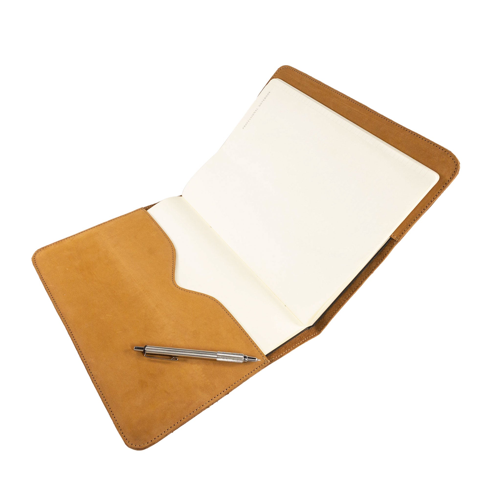 The Journal Cover for (8.5 x 11 in.) Moleskine Cahier XXL presented by Hide & Drink, closed and displaying its sleek quality finishing. Made from full grain leather, this reliable protector is a must-have for any journal enthusiast, handcrafted in La Antigua Guatemala & Oaxaca Mexico.
