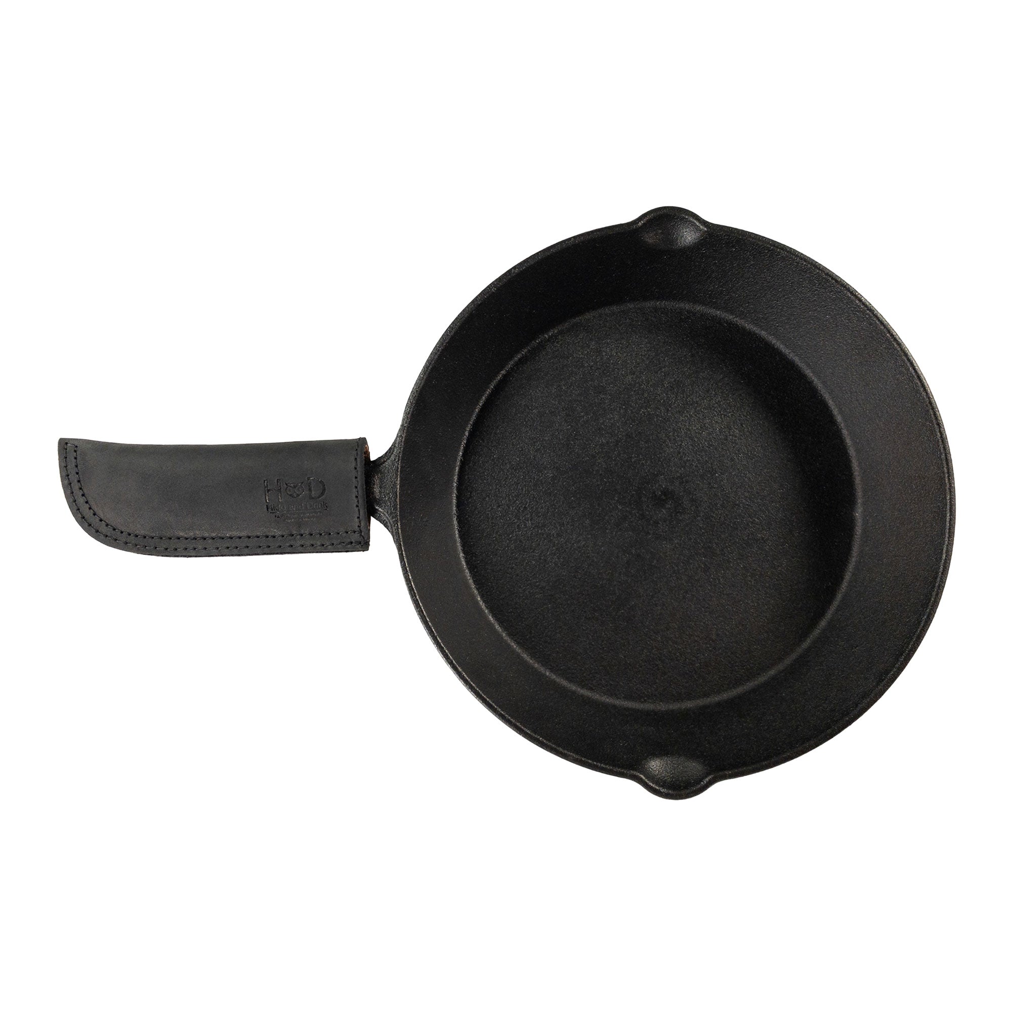 Hot Pan Handle Cover by Hide & Drink, designed for better heat protection while maintaining sturdy grip for frying pans, artisan-crafted in La Antigua Guatemala & Oaxaca Mexico.