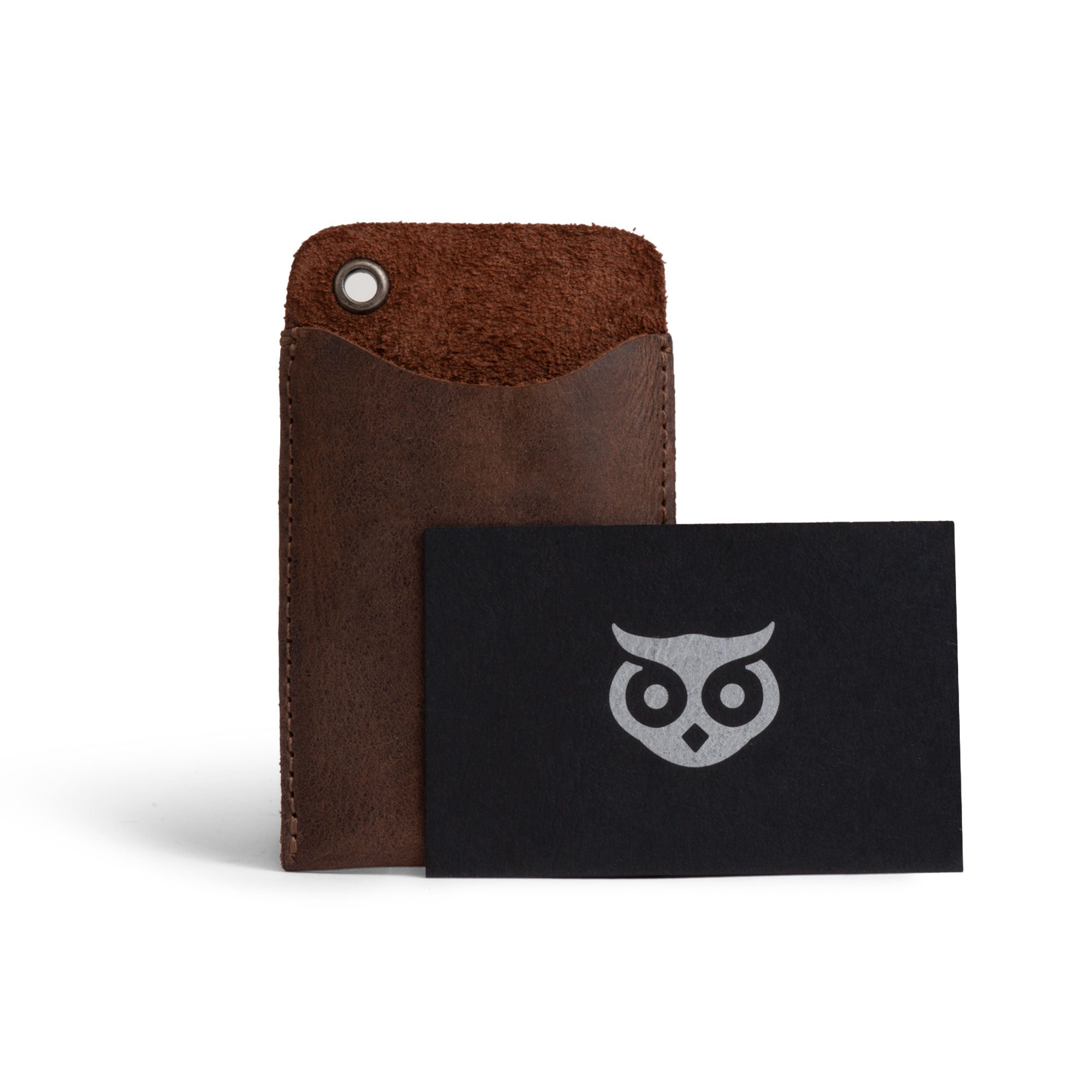 Hide & Drink's Multitool Pocket Sleeve EDC, shown with a business card, emphasizing its premium construction and usability for multitools and pens. This product exemplifies small batch production from La Antigua Guatemala, showcasing the best of hand cut, hand sewn leather.
