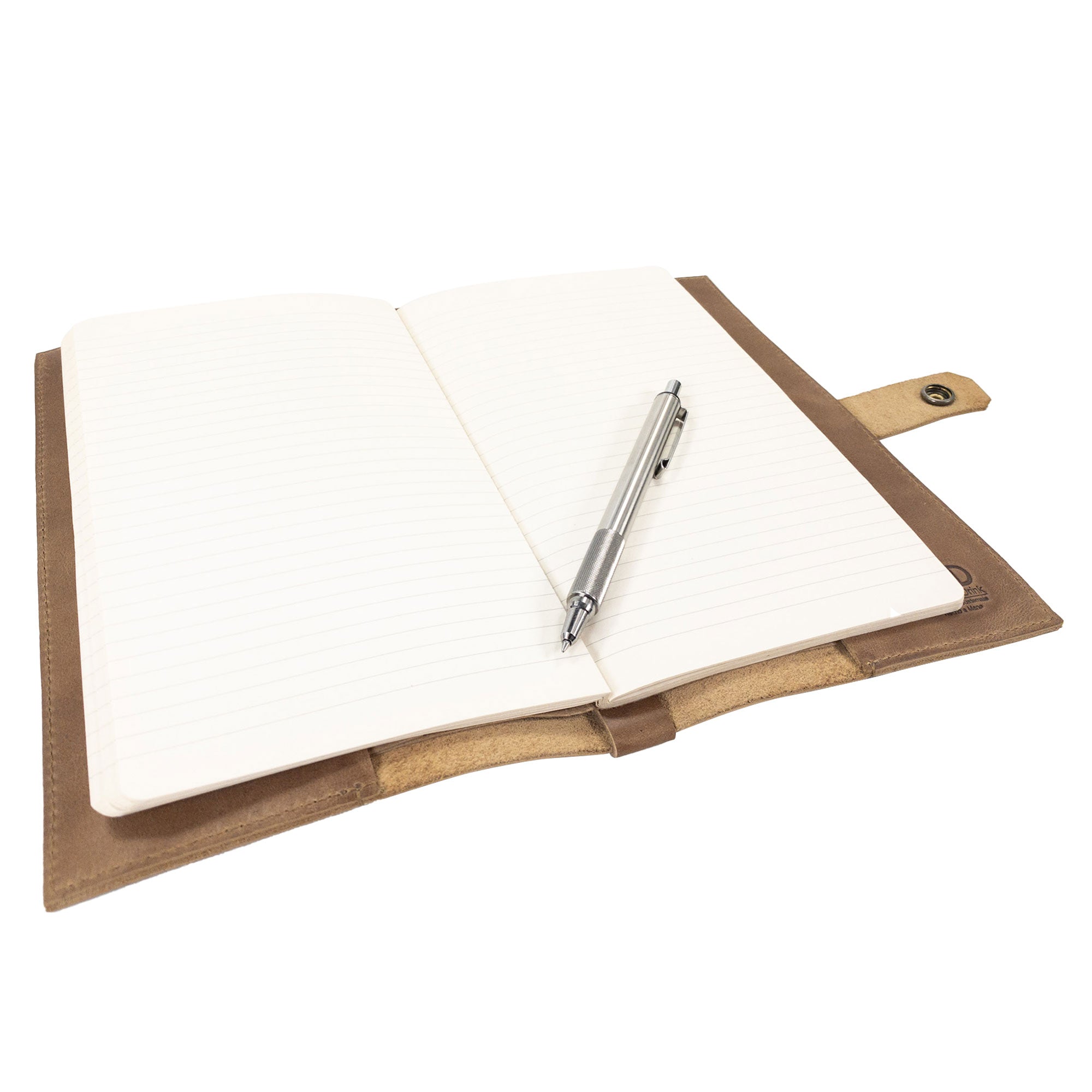 Detailed inspection of Hide & Drink's Riveted Field Note Cover for Moleskine (5 x 8.25 in.) Notebook NOT Included, showcasing its exquisite design and leather quality. This artisan piece is made with care in La Antigua Guatemala & Oaxaca, Mexico.