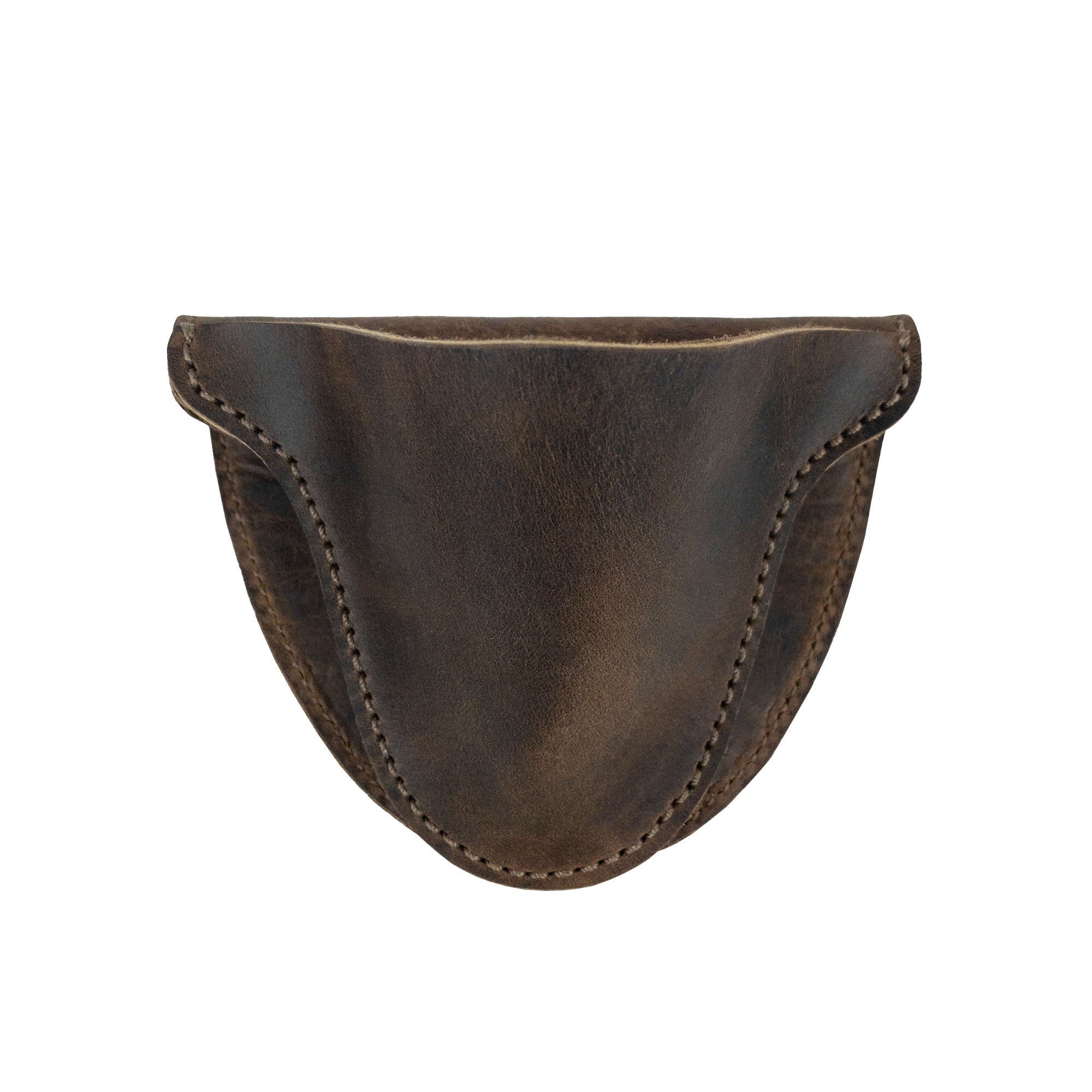 The Oven Mitt Heat Resistant displayed upright, illustrating its durable design and craftsmanship by Cast Leather Co. This stylish oven glove is an essential rustic potholder for kitchen cooking and baking, made from high-quality full grain leather in small batches with meticulous hand cut and hand sewn methods. Handmade in La Antigua Guatemala.