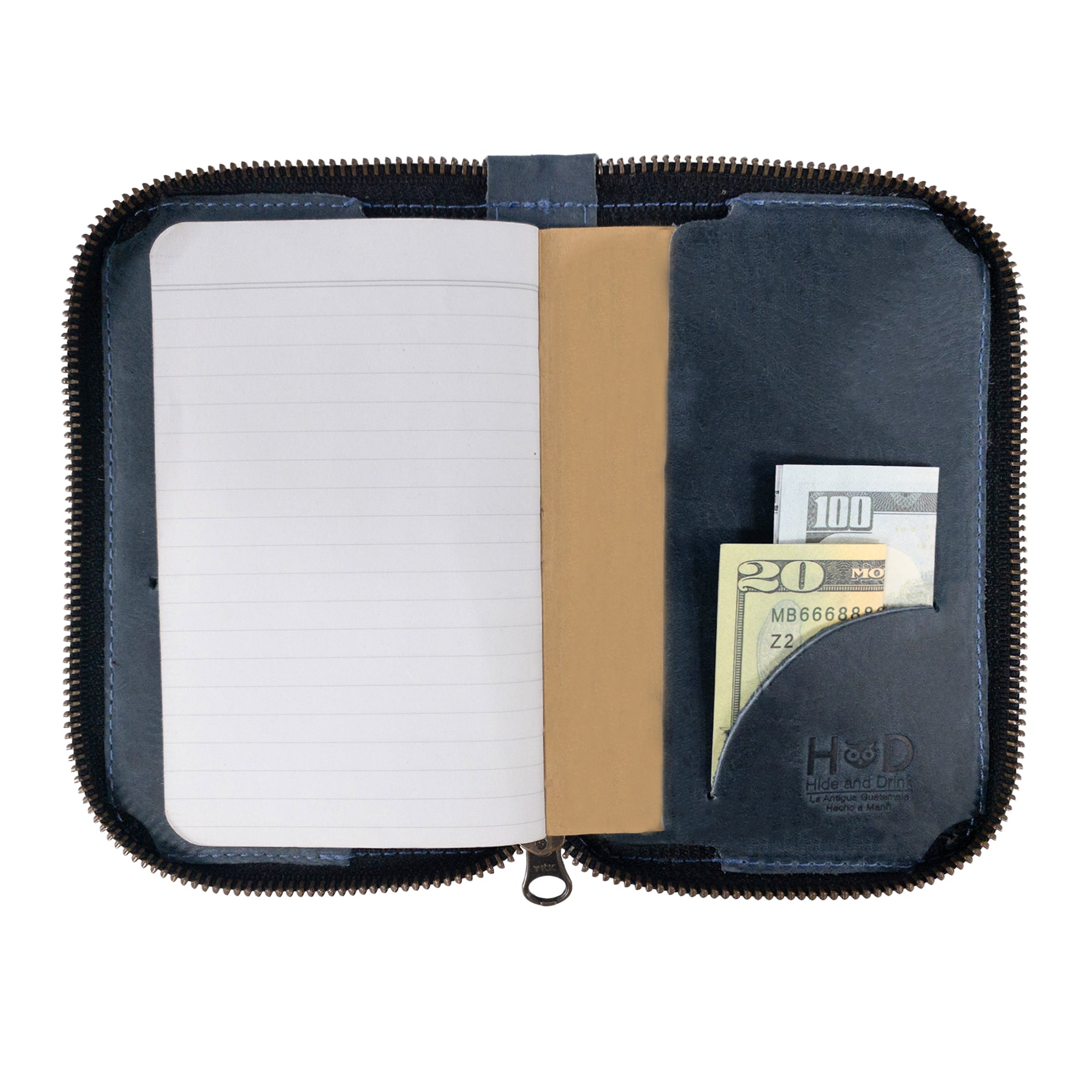 Measurement comparison image of Hide & Drink's Zippered Journal Cover for Moleskine (Notebook NOT Included) showcasing practical size for notebooks.