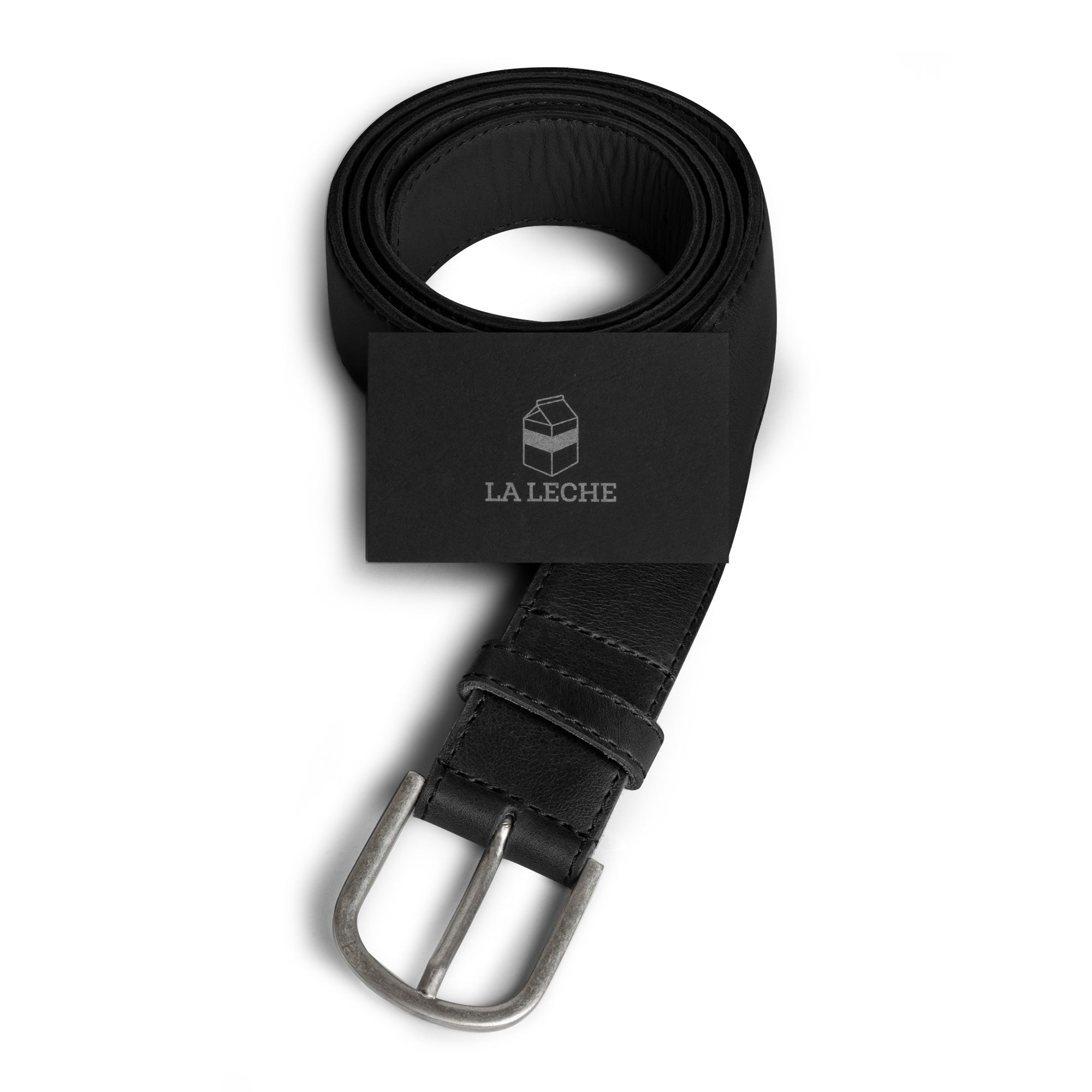 Classic Leather Belt with Glove Liner by La Leche, elegantly presented with branding, featuring a full grain leather belt for men, handcrafted and artisan-made in La Antigua Guatemala & Oaxaca Mexico.