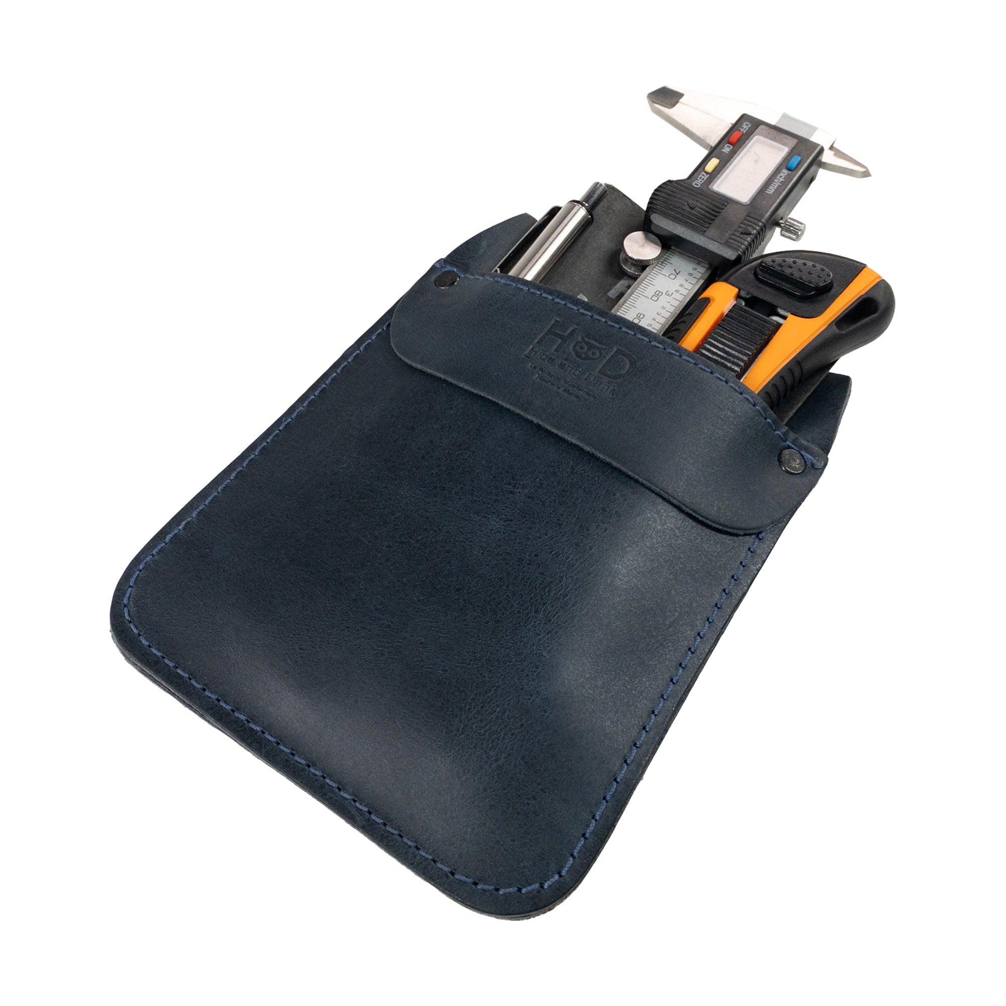 Hide & Drink Leather Work Pocket shown in use, highlighting its comfortable fit in a back pocket. This functional Leather Work Pocket is designed for job tools, office supplies, and quick access.