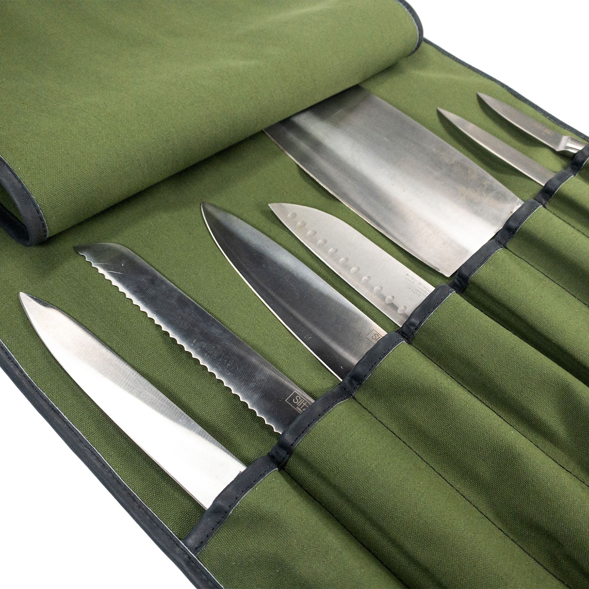 Hide & Drink Knife Roll With Water Resistant Lining (8 Pockets) demonstrating its quality build. Perfect as a Chef's Knife Roll Bag (8 Pockets), this portable knife organizer defines cooking accessories.