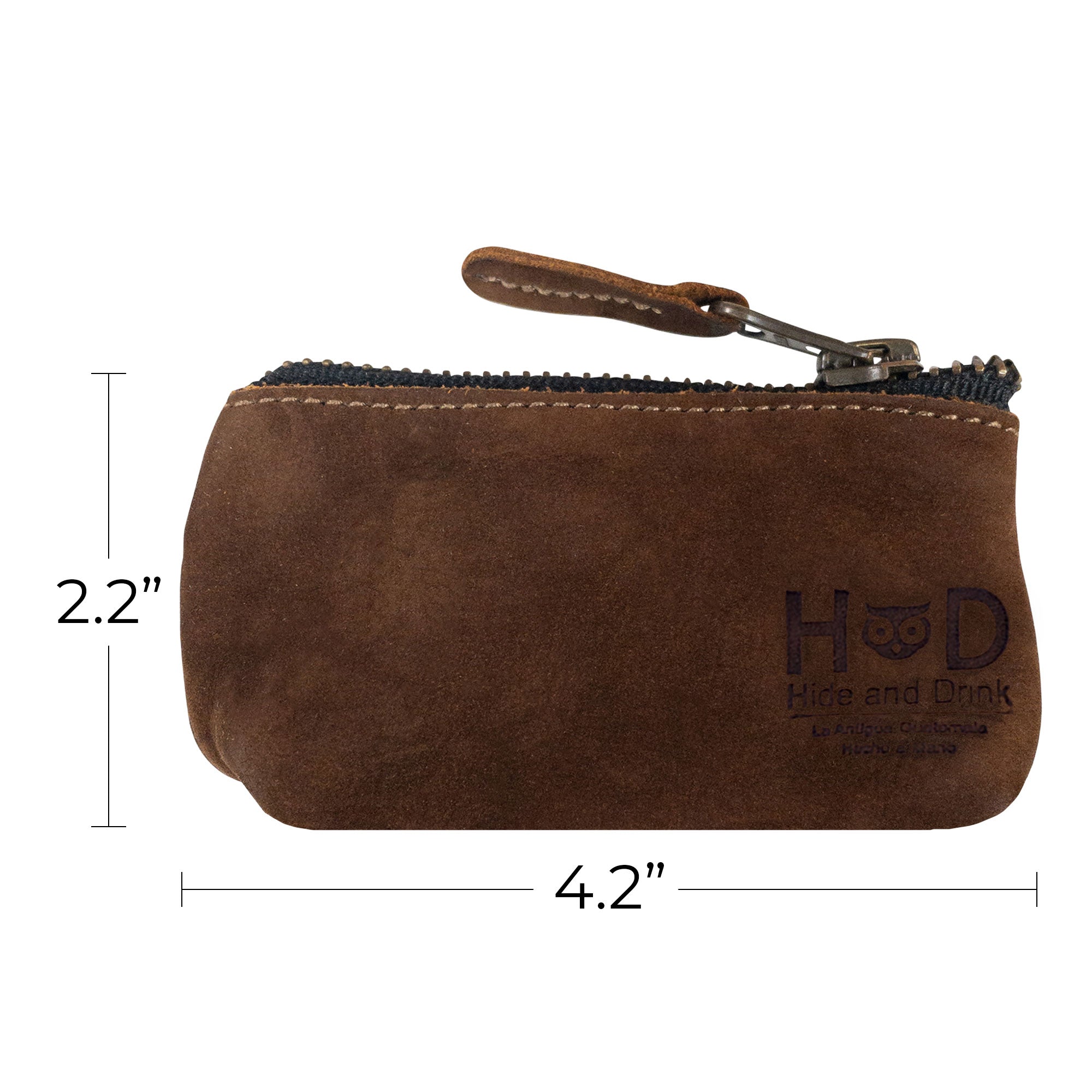 Hide & Drink Key Holder Zippered Pouch revealing its practical design. An ideal companion to serve as a zippered coin bag or charging cable holder, handcrafted in vintage style full grain leather.