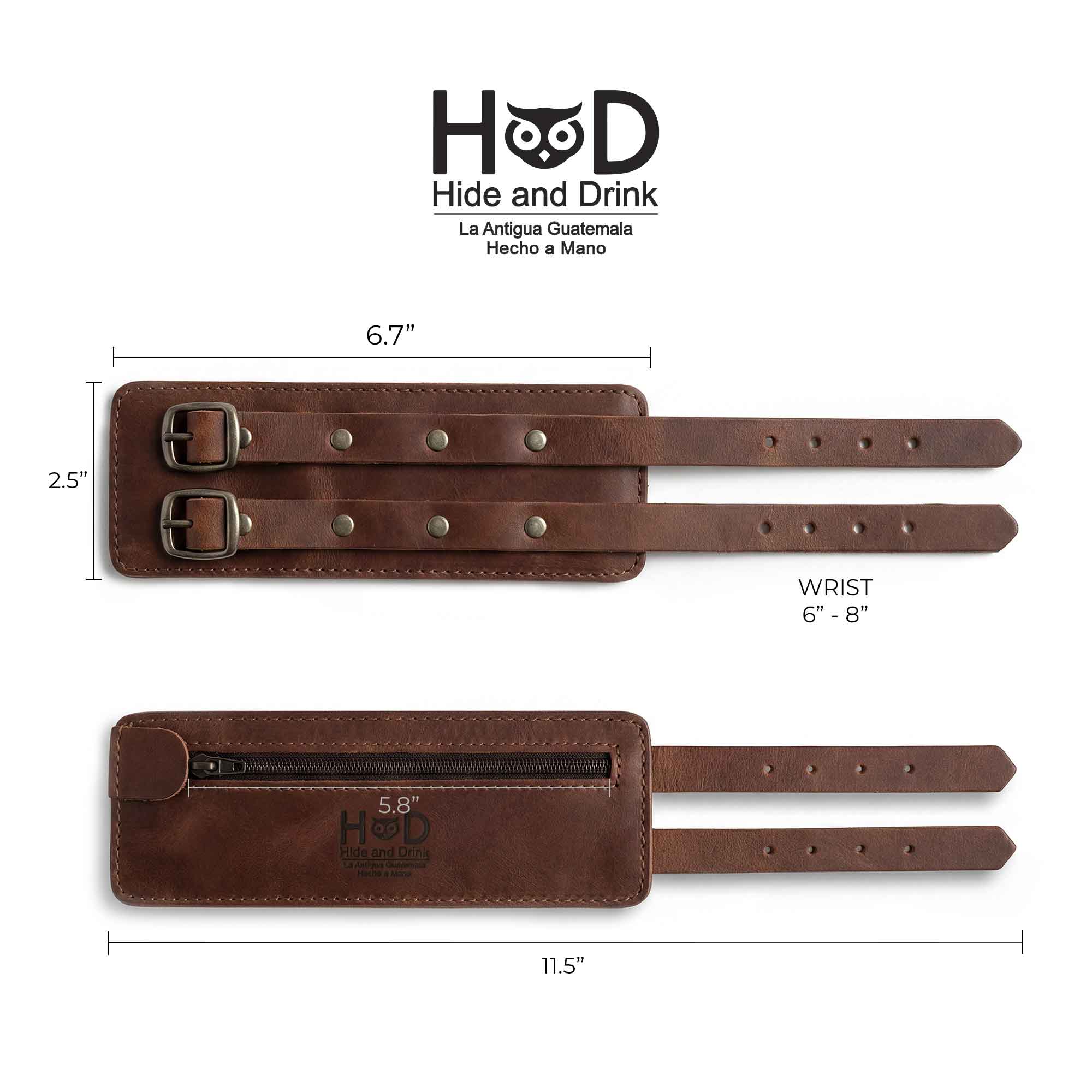 Hide & Drink features their Wrist-Wallet-Cuff, beautifully designed with Full Grain Leather. This rustic leather bracelet includes practical elements like a hidden pouch for bills and an inner zippered pouch, ideal for everyday use. Each item is artisan-crafted in La Antigua Guatemala & Oaxaca Mexico, showcasing hand-cut and hand-sewn quality.