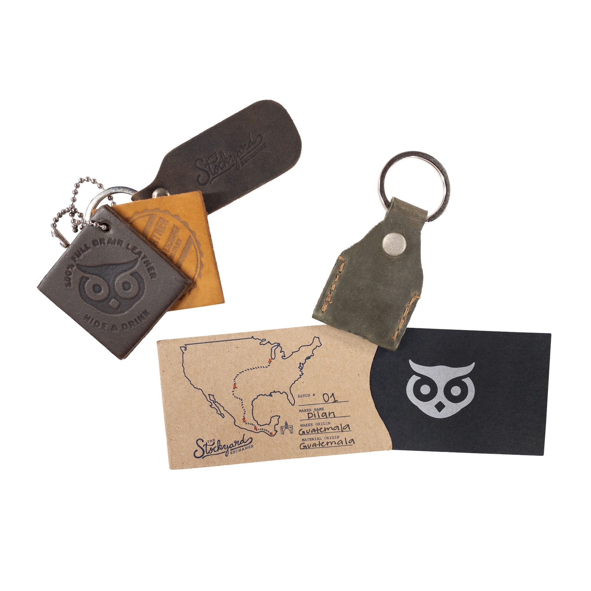 Close-up view of mahogany Hide & Drink Key Holder emphasizing stitching and design details. This Key Holder serves effectively as a Keychain Organizer and emergency coin pouch, handcrafted from Full Grain Leather in La Antigua Guatemala & Oaxaca Mexico.