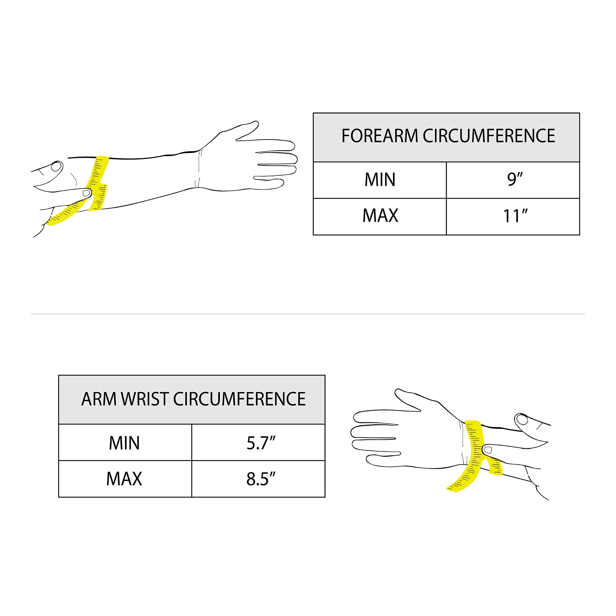 Valhalla Gear Archery Bracer - 2 pack illustration of measuring forearm and wrist circumference for a perfect fit. This ensures a comfortable hand protector for bow shooting practice, with a focus on outdoor sports armband specifications. Crafted through small batch production, hand cut, hand sewn, and fire branded in La Antigua Guatemala & Oaxaca Mexico.