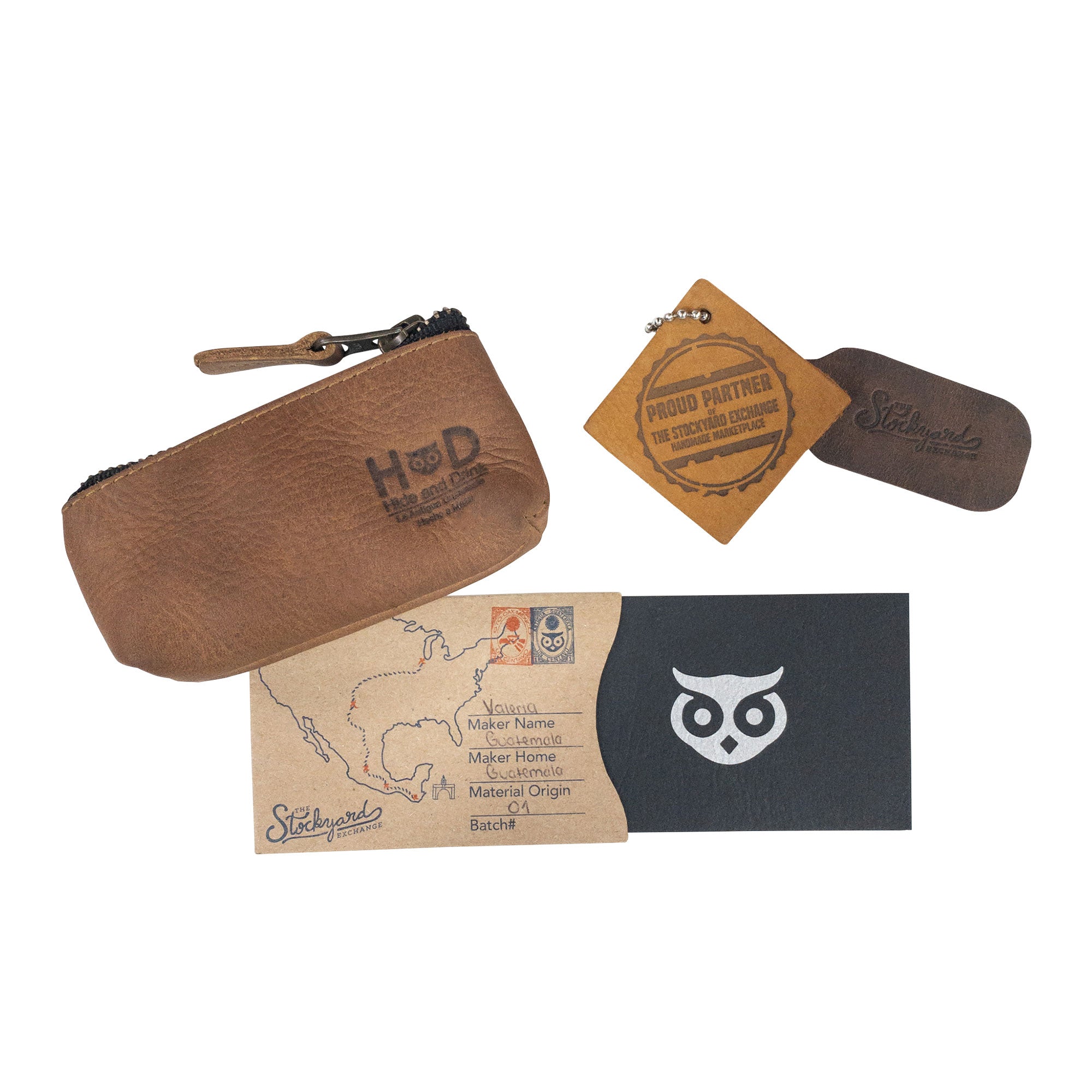 Hide & Drink Key Holder Zippered Pouch showcasing a rich dark tone, perfect for coins and keys. A small leather accessories pouch, handcrafted with dedication in La Antigua Guatemala & Oaxaca Mexico.