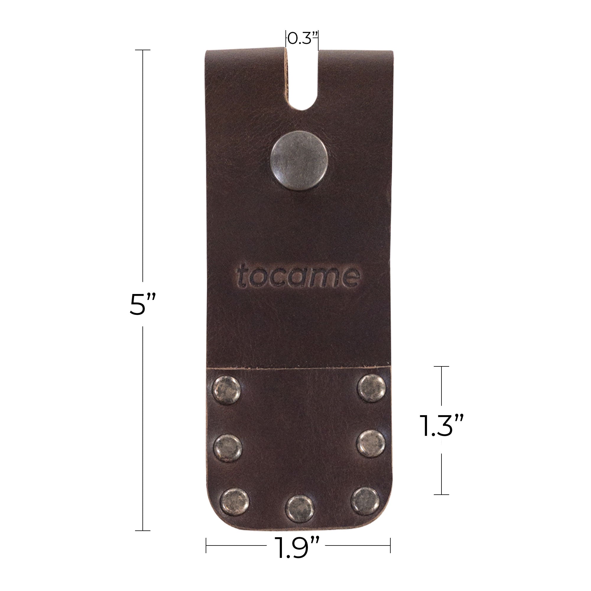 Set of 2 Flip Sleeves for Mute Drum Key Tool, Tuner & Dampener (Drum Key and Coin Not Included) by tocame, with measurement details showcasing its compact size. This handmade leather piece emphasizes artisan craftsmanship, making it a must-have for drummers looking for quality accessories.
