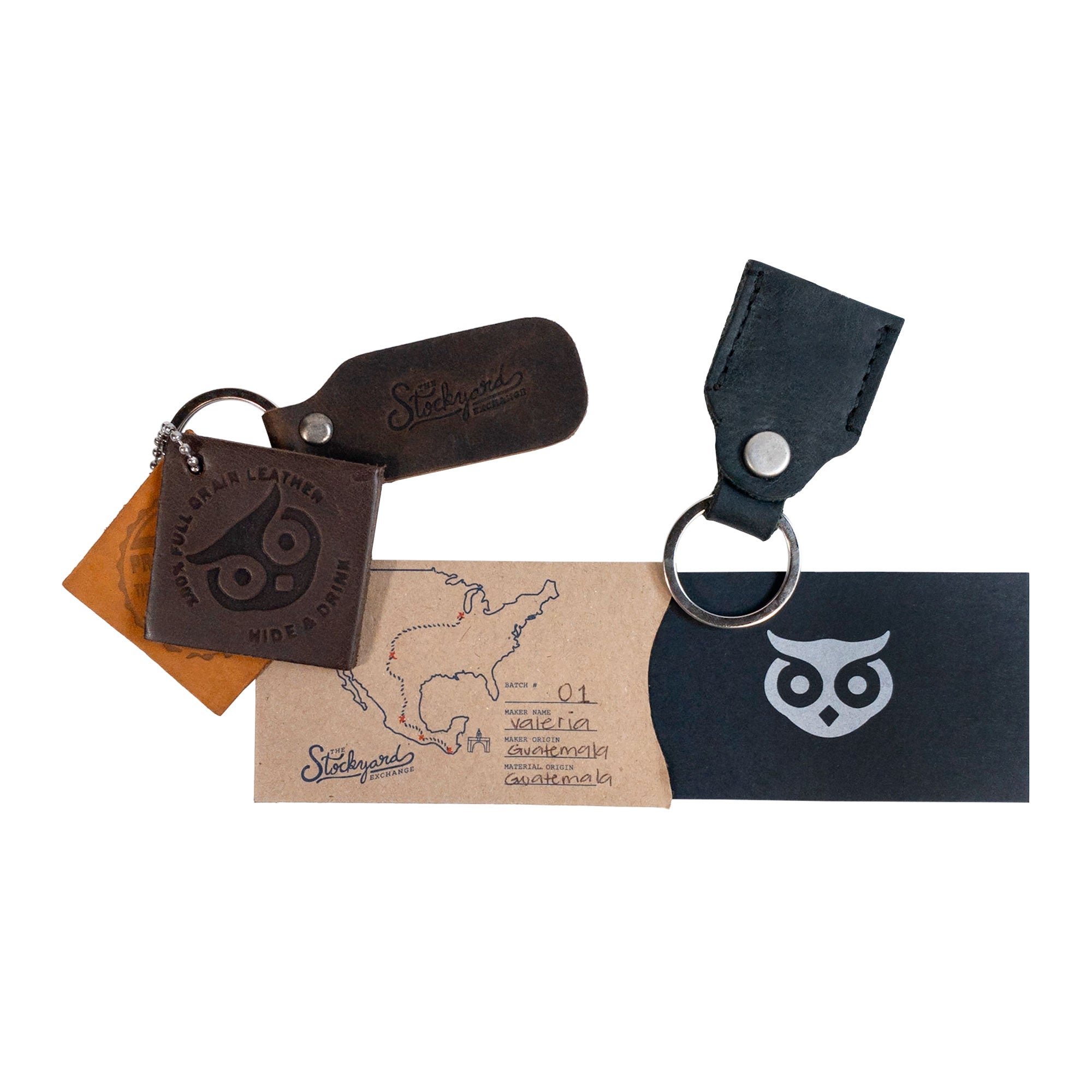 Hide & Drink Key Holder collection featuring different leather colors, demonstrating versatile styles. Each Key Holder serves as an ideal Keychain Organizer and emergency coin pouch, made from Full Grain Leather for durability. Artisan-crafted in La Antigua Guatemala & Oaxaca Mexico, focusing on small batch production.
