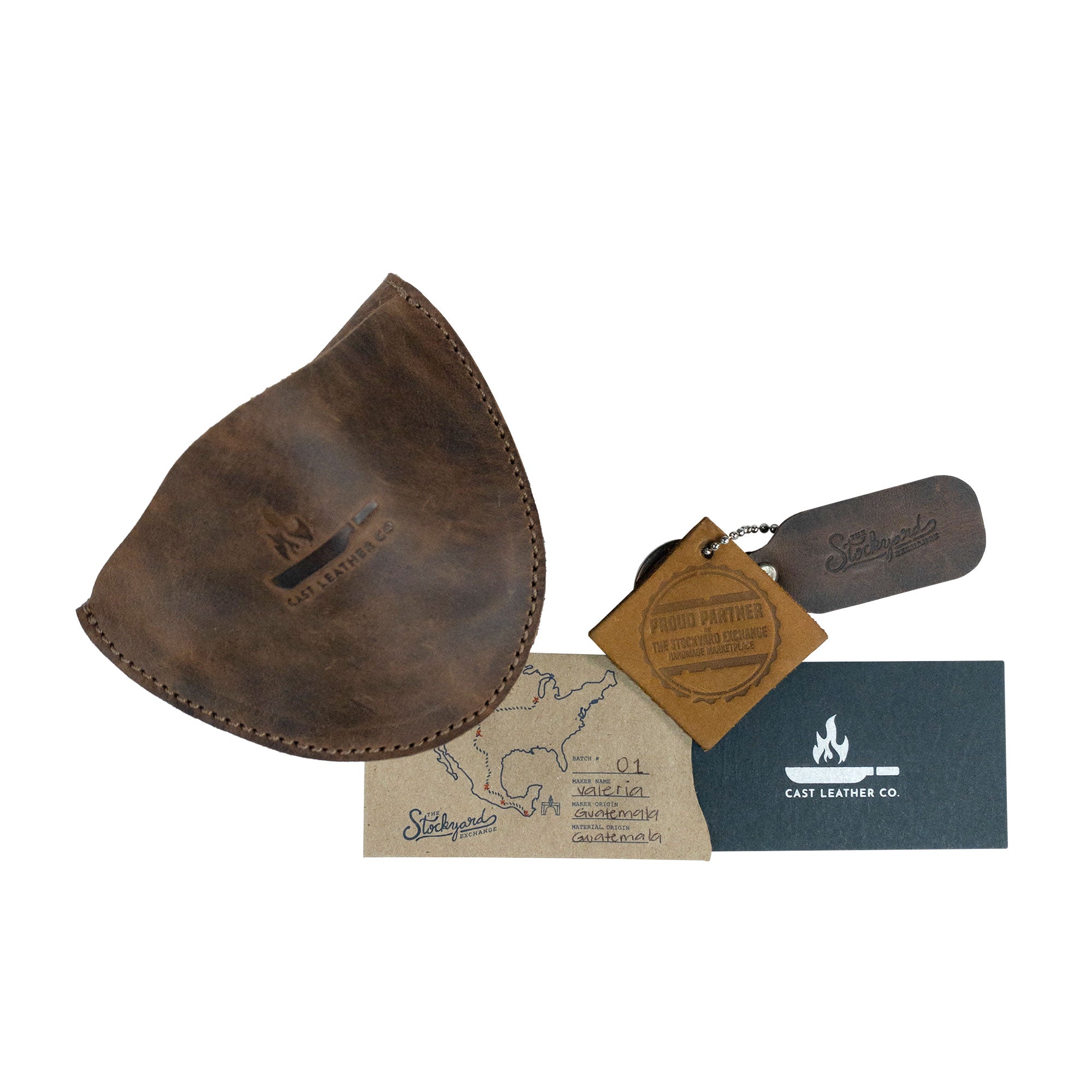 Various artisanal items including the Oven Mitt Heat Resistant from Cast Leather Co., reflecting the brand's dedication to quality and craftsmanship. This full grain leather oven glove is indispensable for kitchen cooking and baking and showcases the unique small batch production from La Antigua Guatemala, blending functionality with artistic design.