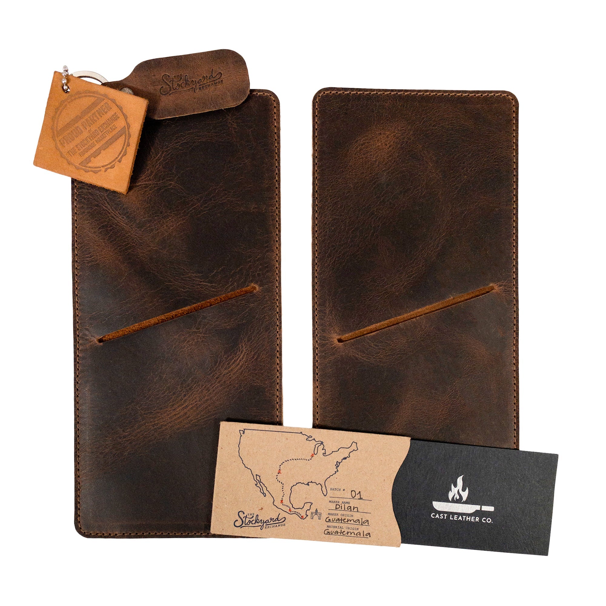 Gift packaging for the Set of 2 Rectangular Sleeves for Cutlery by Cast Leather Co., featuring full grain leather and artisan craftsmanship. Ideal for giving, these handcrafted utensils holders embody the spirit of small batch production from La Antigua Guatemala & Oaxaca Mexico.