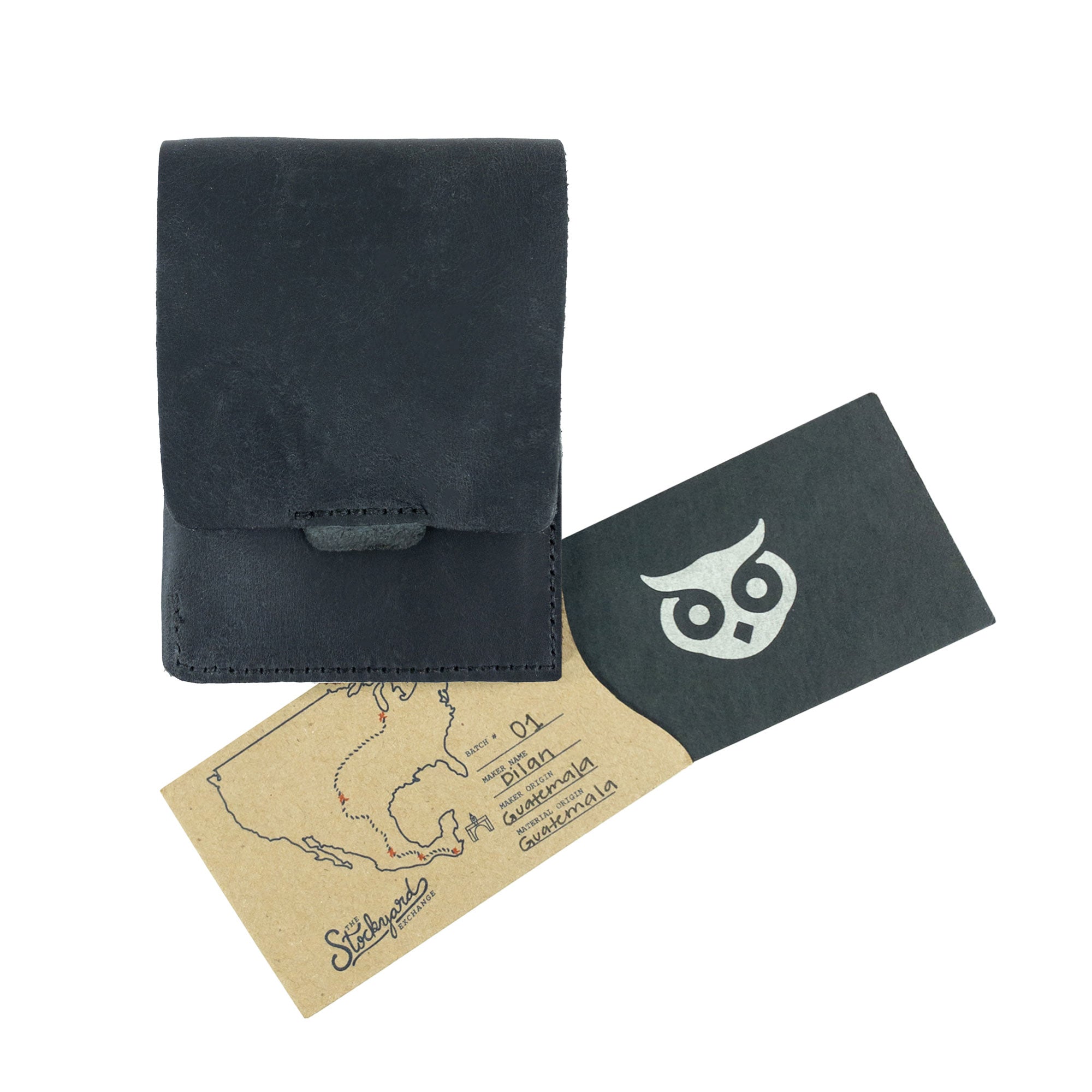 Hide & Drink Slim Card Holder showing pocket details, ideal for holding up to 4 cards and cash. This full grain leather wallet is artisan crafted, reflecting the handmade processes of small batch production in La Antigua Guatemala.
