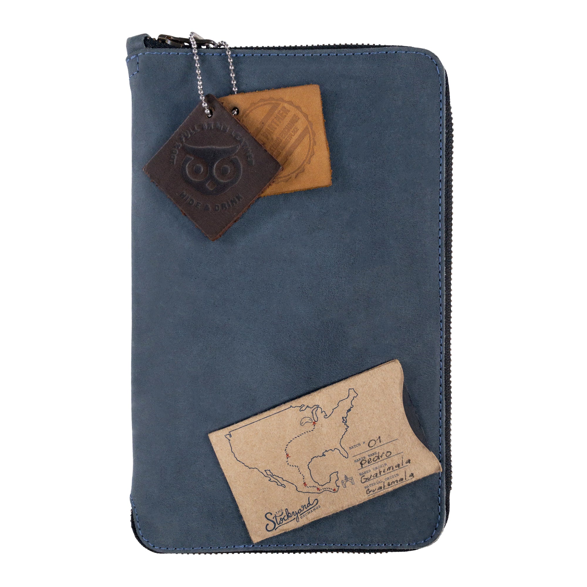Hide & Drink's Zippered Journal Cover for Moleskine (Notebook NOT Included) beautifully crafted in blue leather, underscoring artisan production.