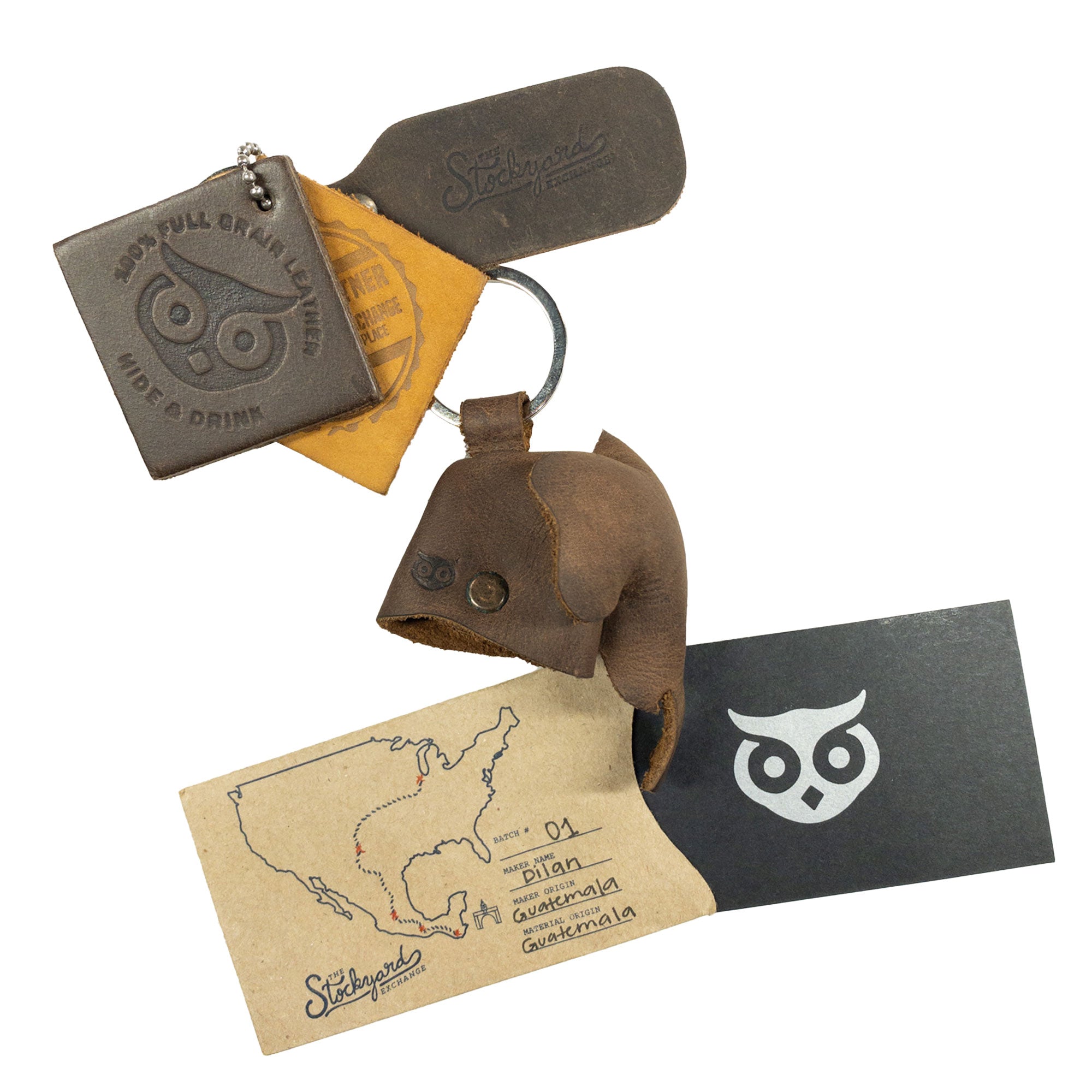 Artisan Full Grain Leather Animal Key Chain from Hide & Drink featuring a lovely elephant design. This adorable Critter Keychain makes an excellent fob charm and animal key holder charm pendant, emphasizing the quality of small batch production.