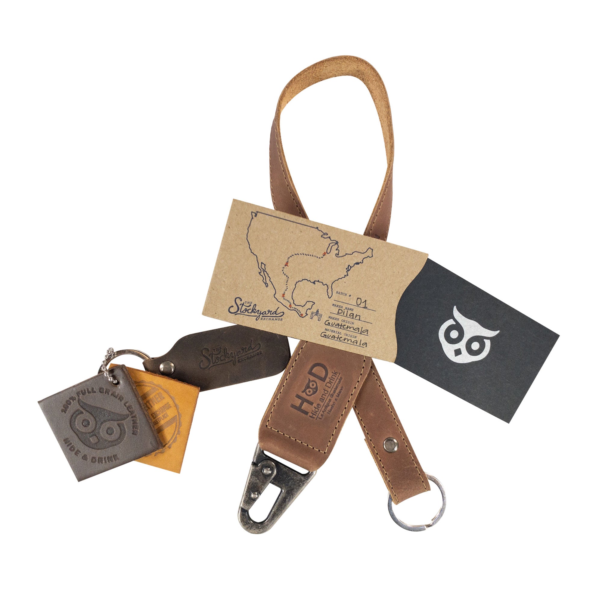 Hide & Drink Keychain Lanyard crafted from Full Grain Leather, including a practical clip for securing keys. This artisan highlight represents the dedication to small batch craftsmanship.