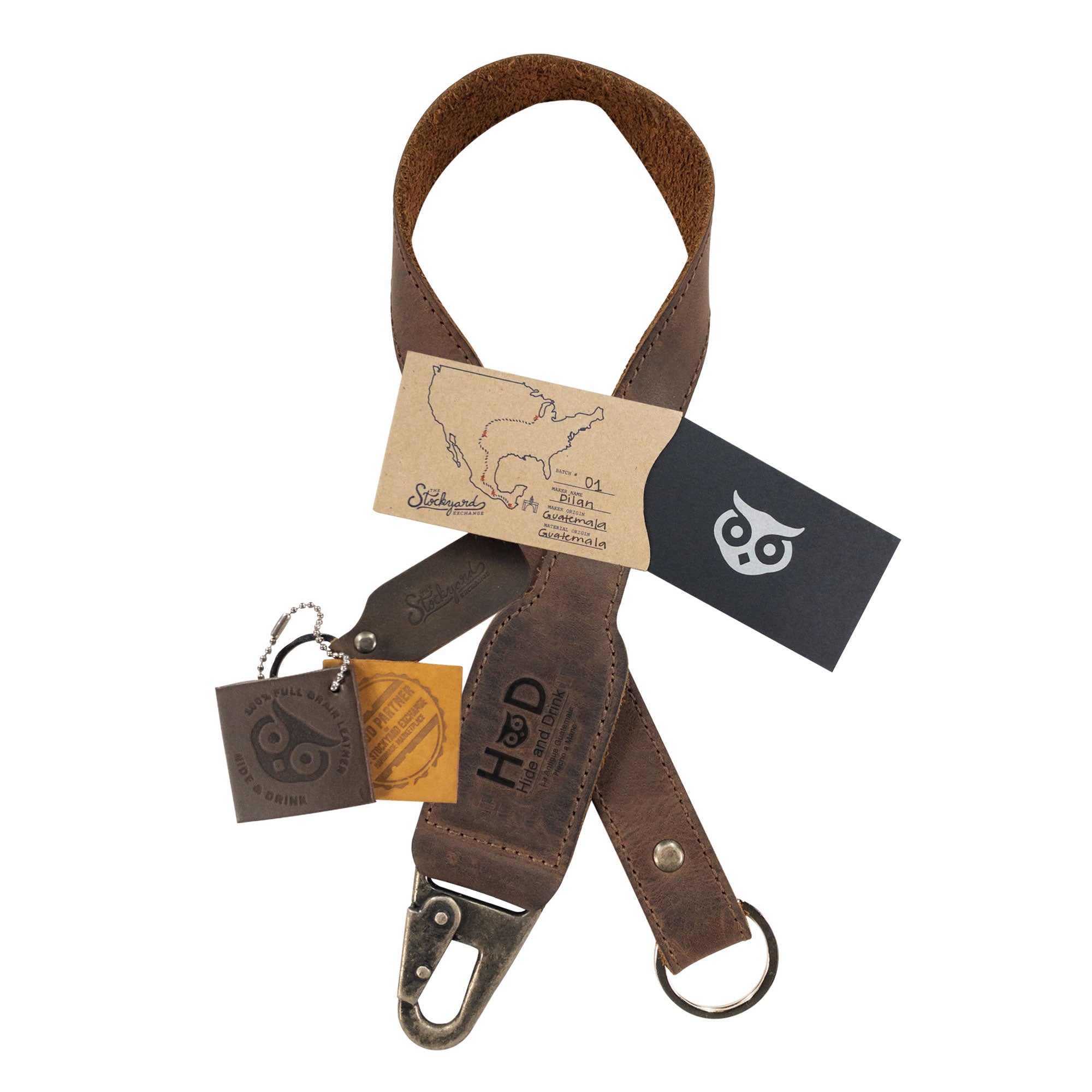 Hide & Drink Keychain Lanyard artfully crafted from Full Grain Leather, designed for key organization with a convenient clip. Supports small batch production and showcases hand sewn techniques from skilled artisans.