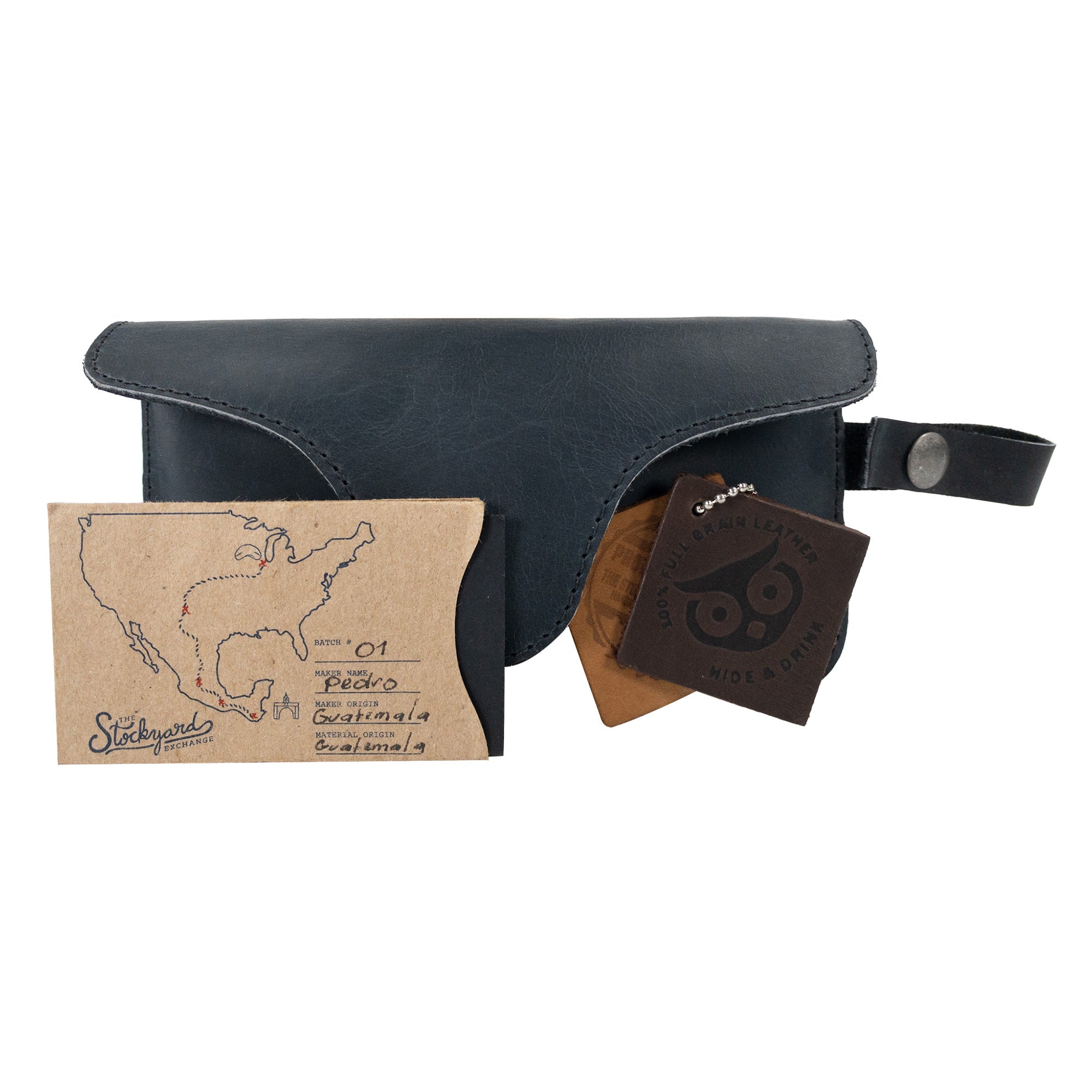 Eyeglasses Case with Strap from Hide & Drink accompanied by thoughtful gift packaging. Crafted from full grain leather, this stylish protector for eyewear highlights artisan craftsmanship made in La Antigua Guatemala & Oaxaca Mexico.
