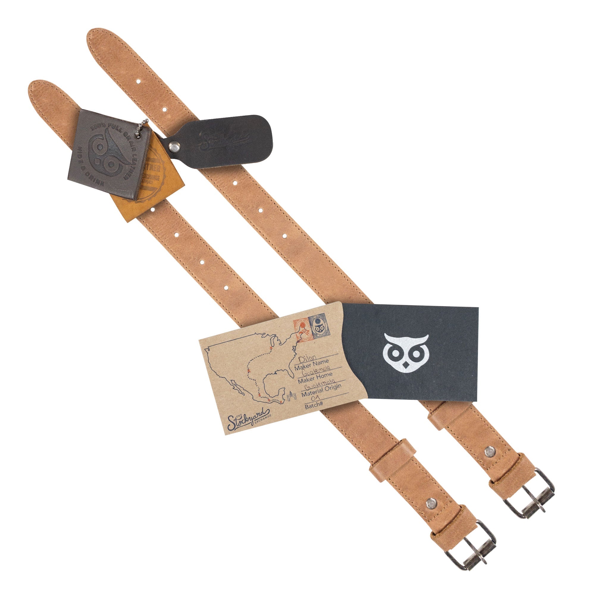Bicycle Ankle Bands by Hide & Drink, featuring a detailed view of Rustic Bicycle Ankle Bands with Brass Metal Buckles. These Adjustable Straps for Legs are made from premium Full Grain Leather and are ideal as Vintage Gifts for Cyclists, designed and produced in La Antigua Guatemala.