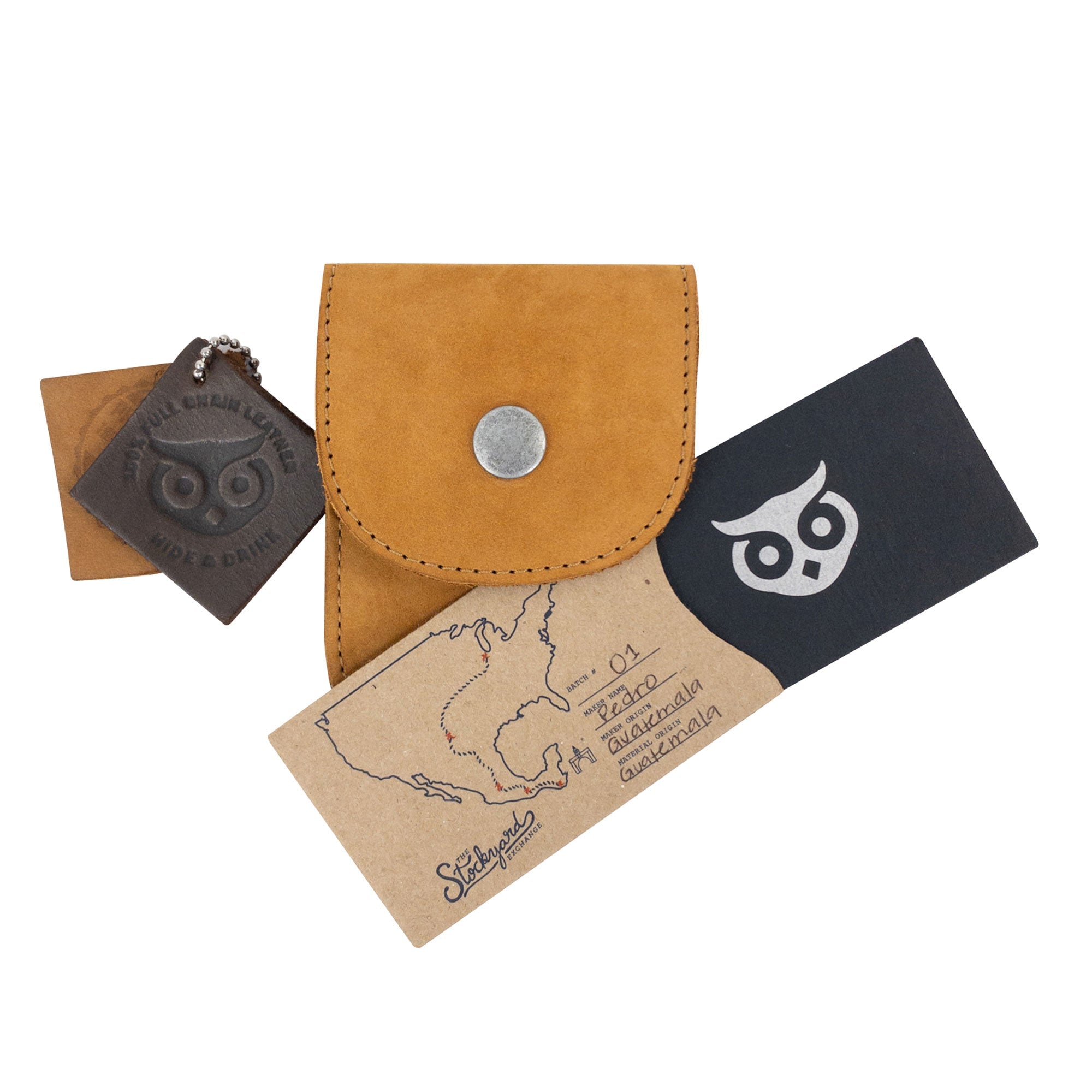 Side view of the Yellow Holster Pouch by Hide & Drink, showing its compact size and practical features. Handmade from full grain leather, this durable pouch is ideal for everyday essentials.