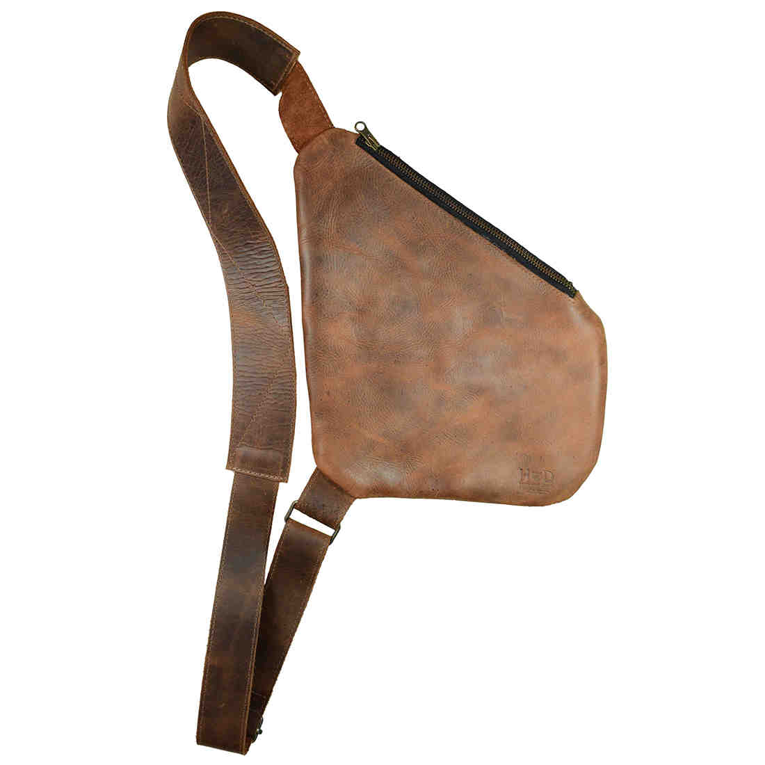 The sleek design of the Kidney Shoulder Bag by Hide & Drink, illustrating its unique shape as an Everyday Crossbody Bag made from durable Full Grain Leather. This artisan-created bag is hand cut and hand sewn, embodying quality craftsmanship made in La Antigua Guatemala & Oaxaca Mexico.