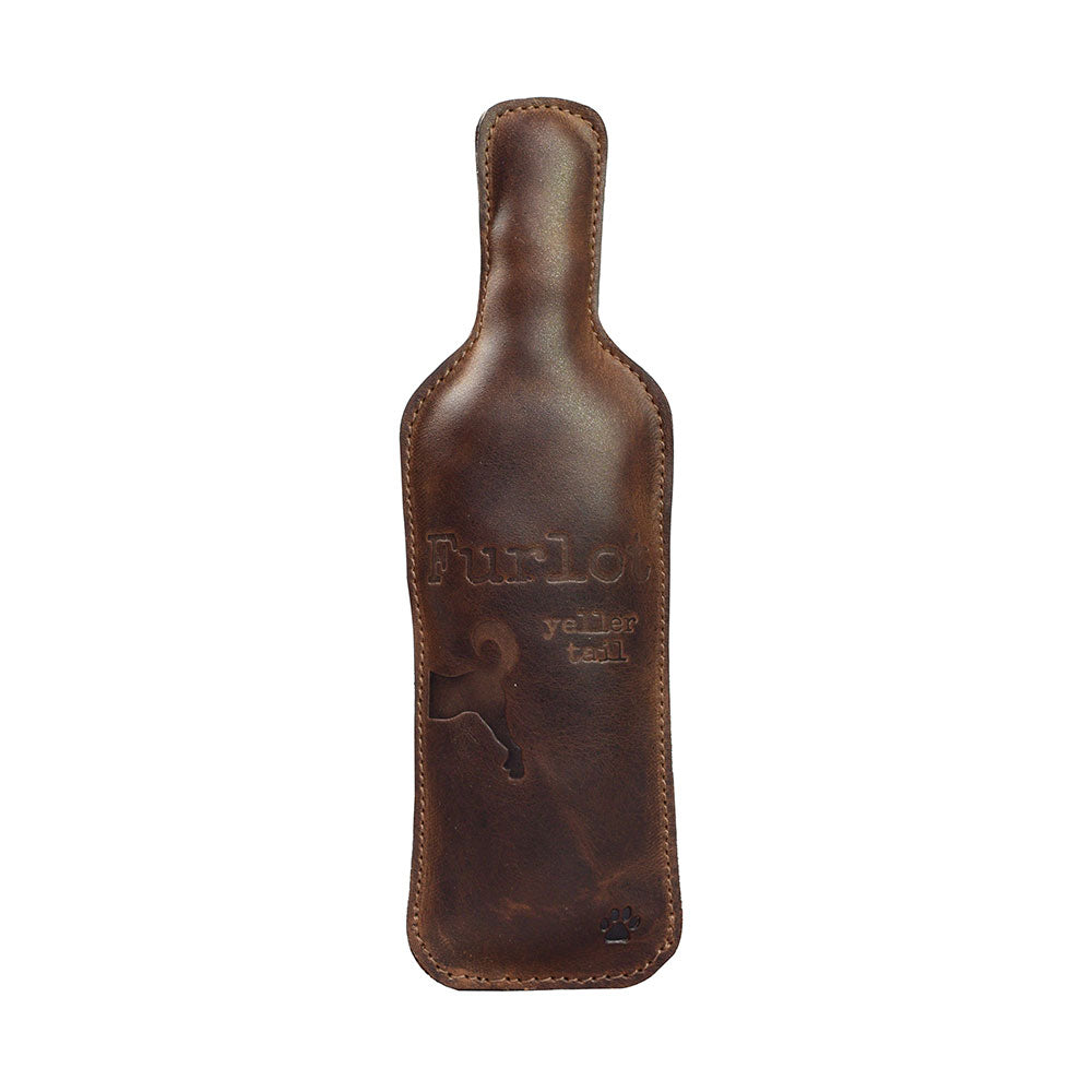 Chew Toy for Dogs Drinking Theme by Hide & Drink featuring the 'Furlo' leather chew toy, designed for dogs who love to play. This durable pet toy exemplifies the brand's commitment to quality using full grain leather, handcrafted in small batches, hand cut, hand sewn, and fire branded in La Antigua Guatemala & Oaxaca Mexico.