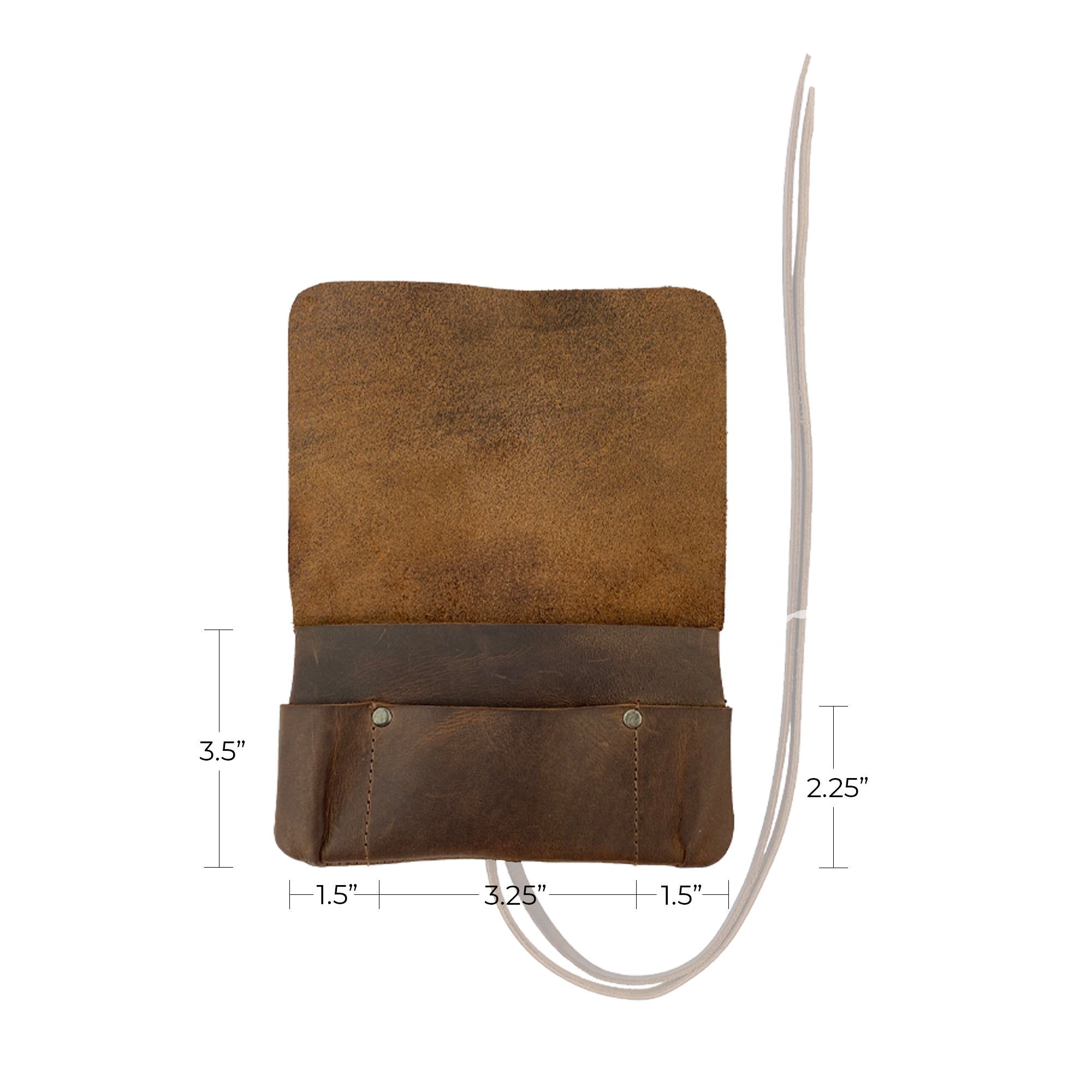 Dimensions of Hide & Drink Tobacco Pouch, highlighted as an ideal hand sewn classic case for smoking and notebook cover needs, made from durable full grain leather.