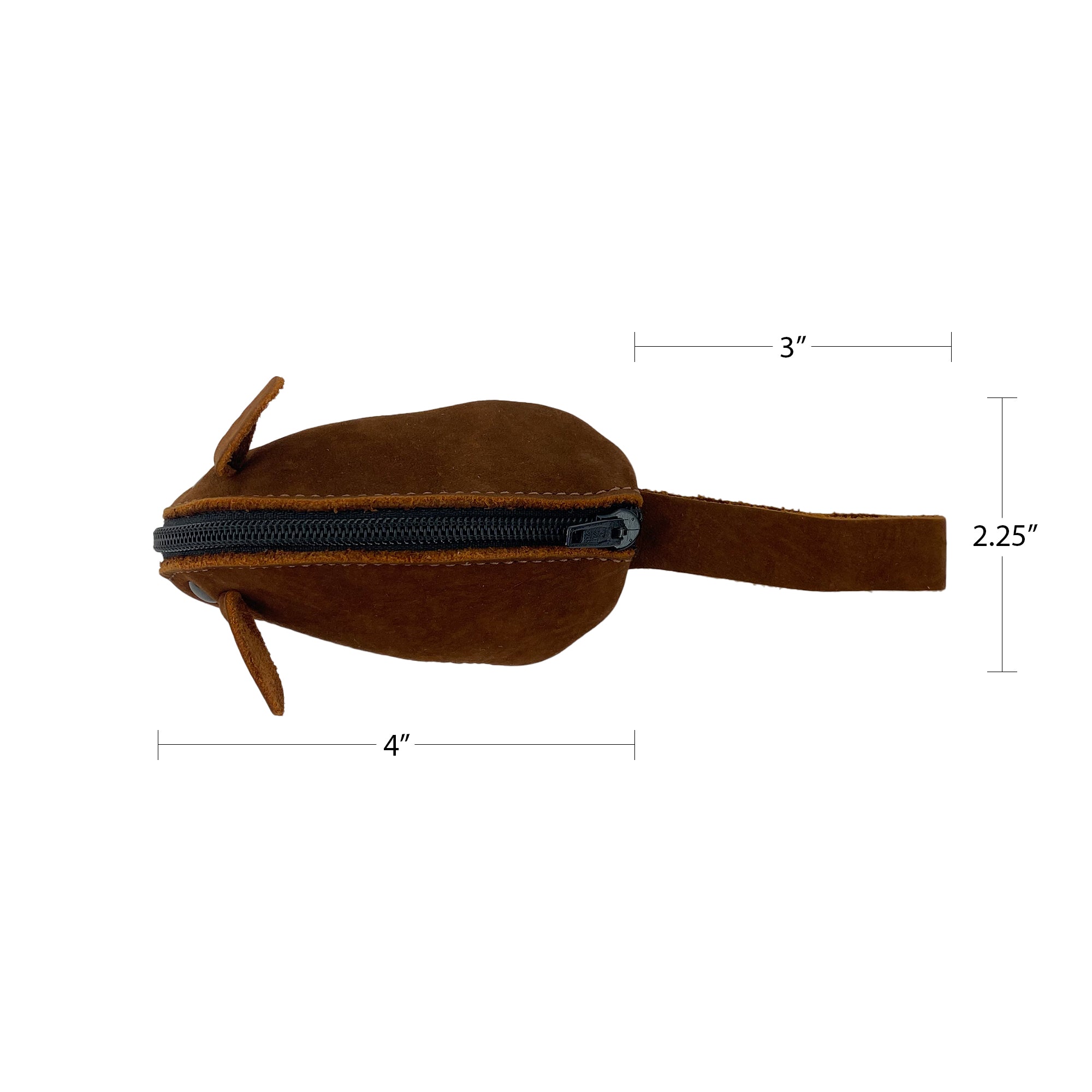 Hide & Drink Mouse Coin Pouch featuring a side view of the Mouse-Shaped Coin Pouch. A compact and stylish Change Pouch made of Full Grain Leather, perfect as a Pocket Case for Coins and a great Travel Accessory. Handmade in La Antigua Guatemala with small batch production.